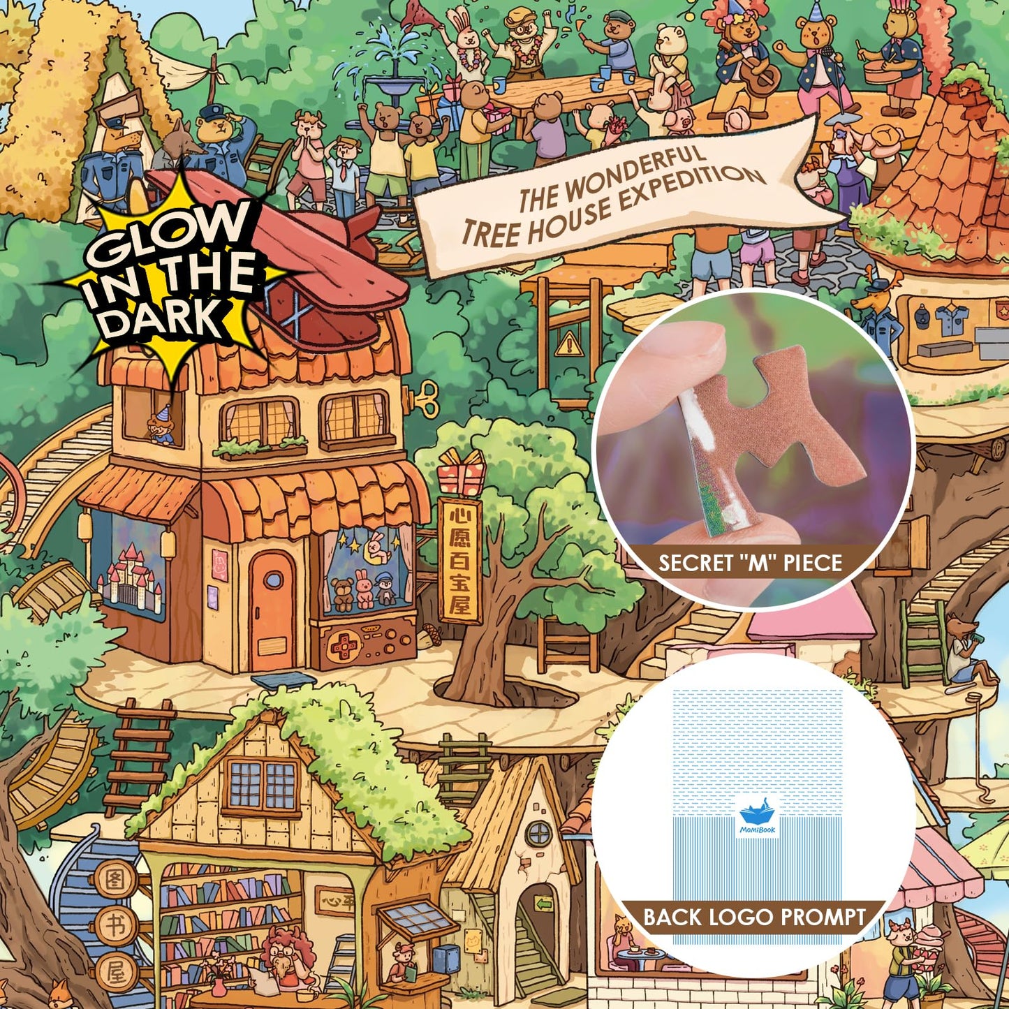 MOMIBOOK 1000 Piece Puzzle – The Wonderful Tree House Expedition (Luminous Painting)