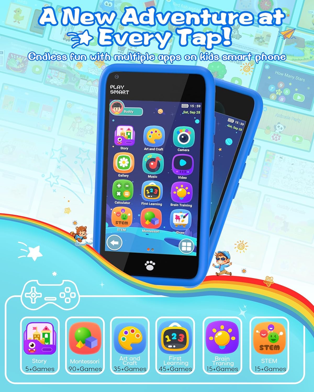 MOMILLA Kids Toys Smart Phone | 3.97” Touchscreen, 200+ Games, Front Camera