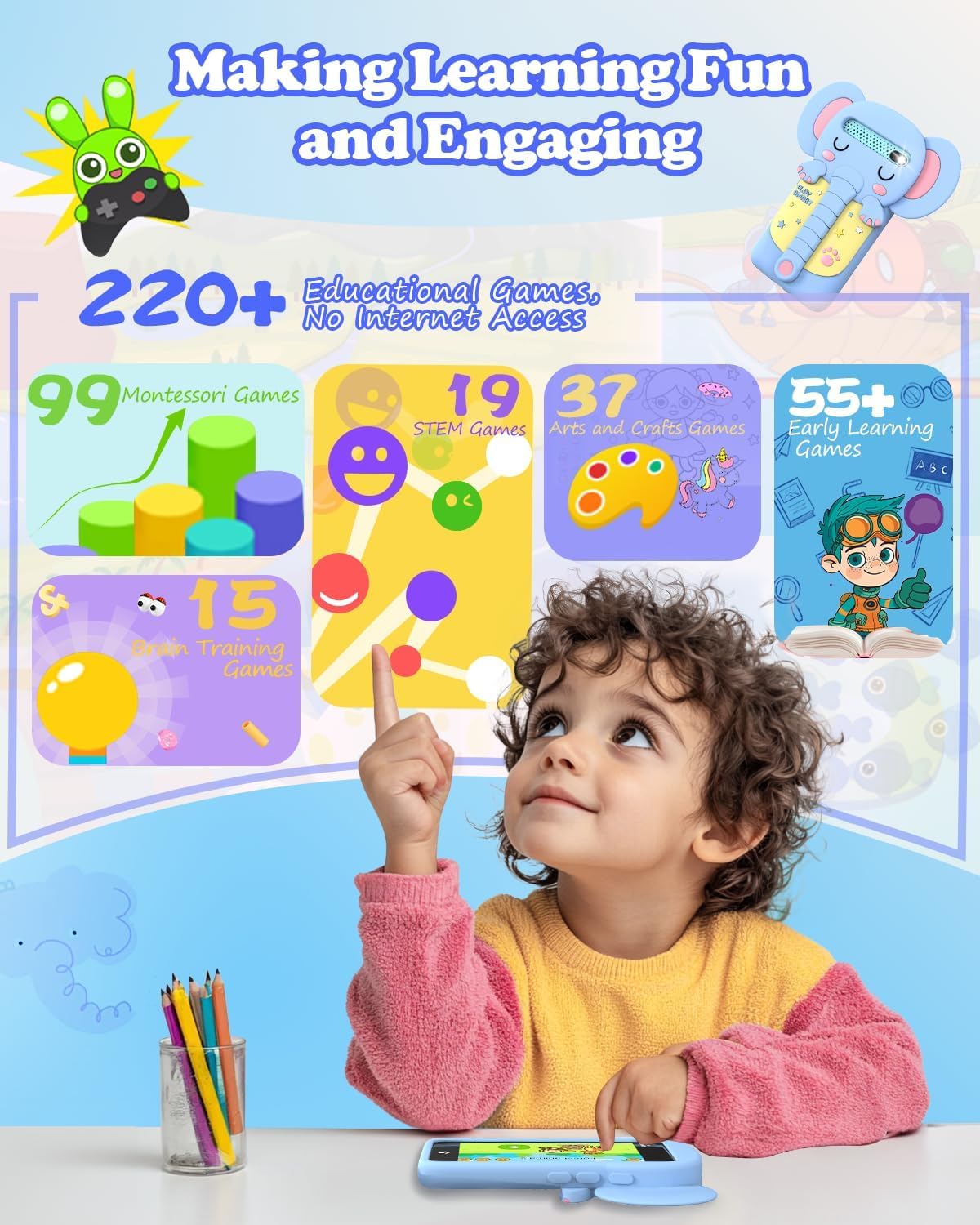 MOMILLA Kids Phone with 3.97-inch Touchscreen | 16 GB Storage, Front Camera Toy for Ages 3-8