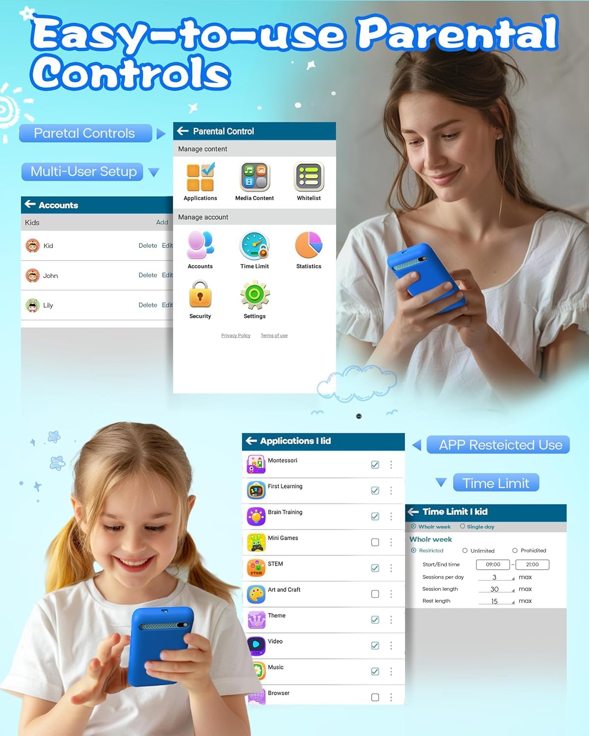 MOMILLA Kids Toys Smart Phone | 3.97” Touchscreen, 200+ Games, Front Camera