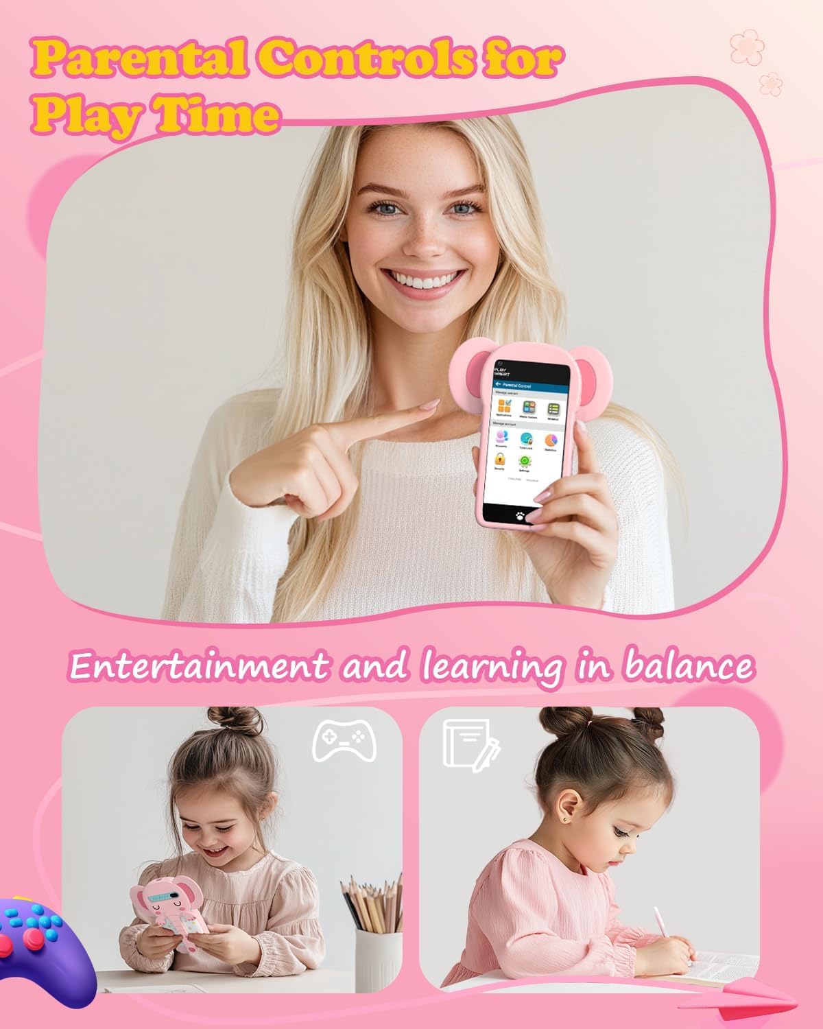 MOMILLA Kids Phone with 3.97 inch Touchscreen – 220+ Educational Games, Front Camera, 16GB, Parental Controls