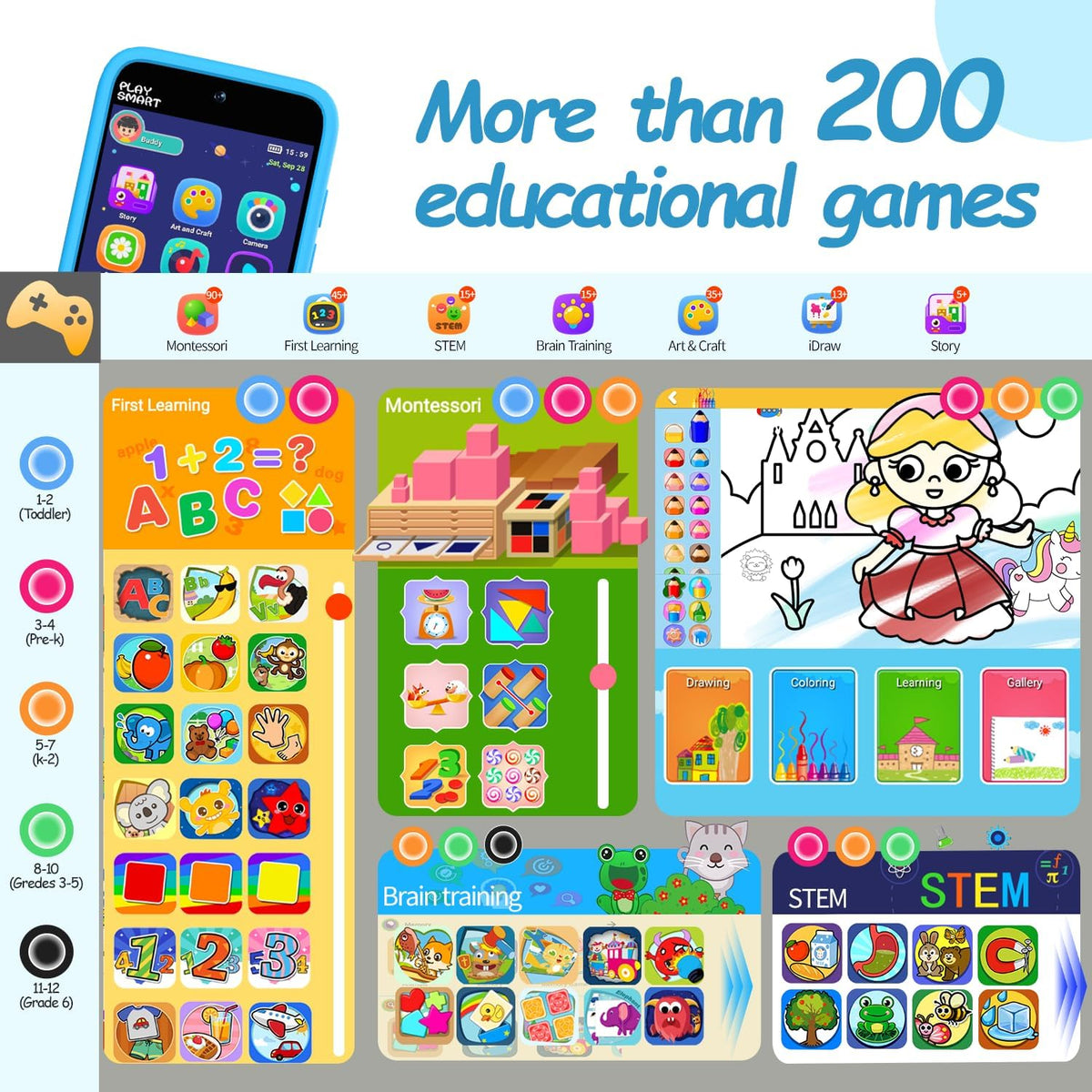 MOMILLA Kids Smart Phone with 200+ Educational Games, Dual Camera & Parental Controls