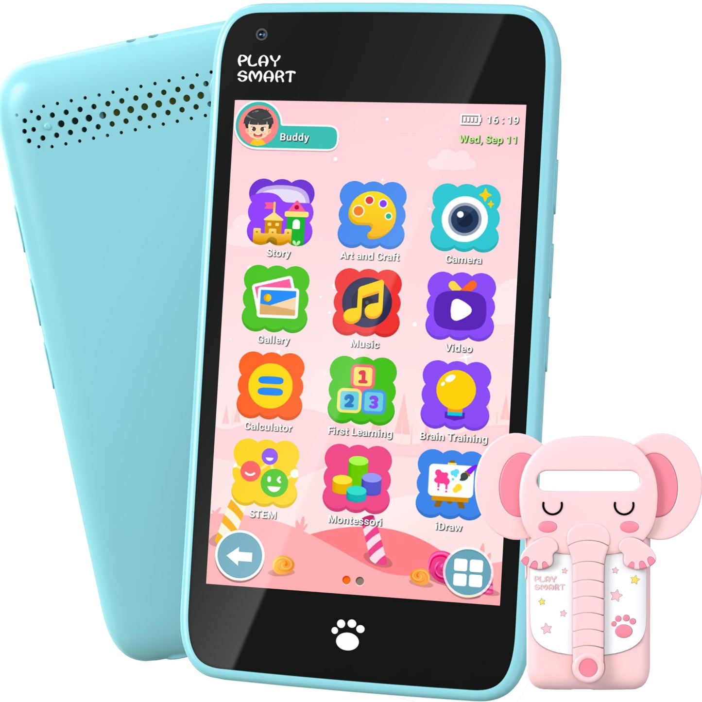 MOMILLA Kids Phone with 3.97 inch Touchscreen – 220+ Educational Games, Front Camera, 16GB, Parental Controls