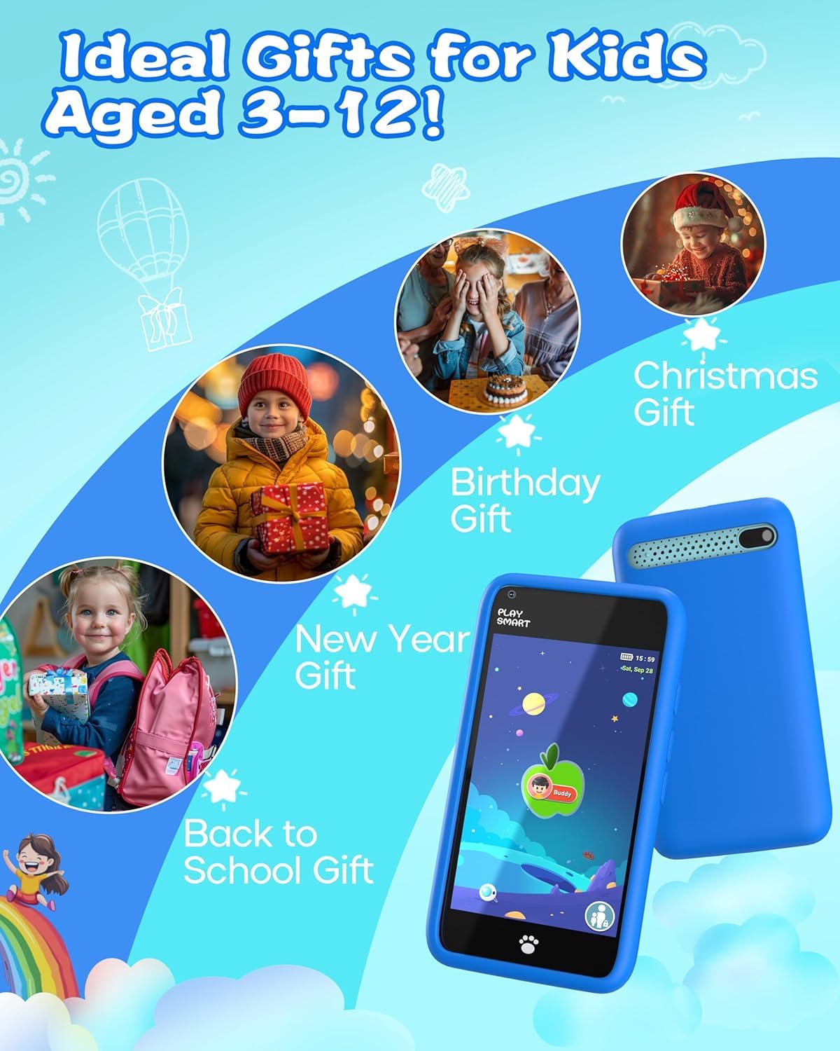 MOMILLA Kids Toys Smart Phone | 3.97” Touchscreen, 200+ Games, Front Camera