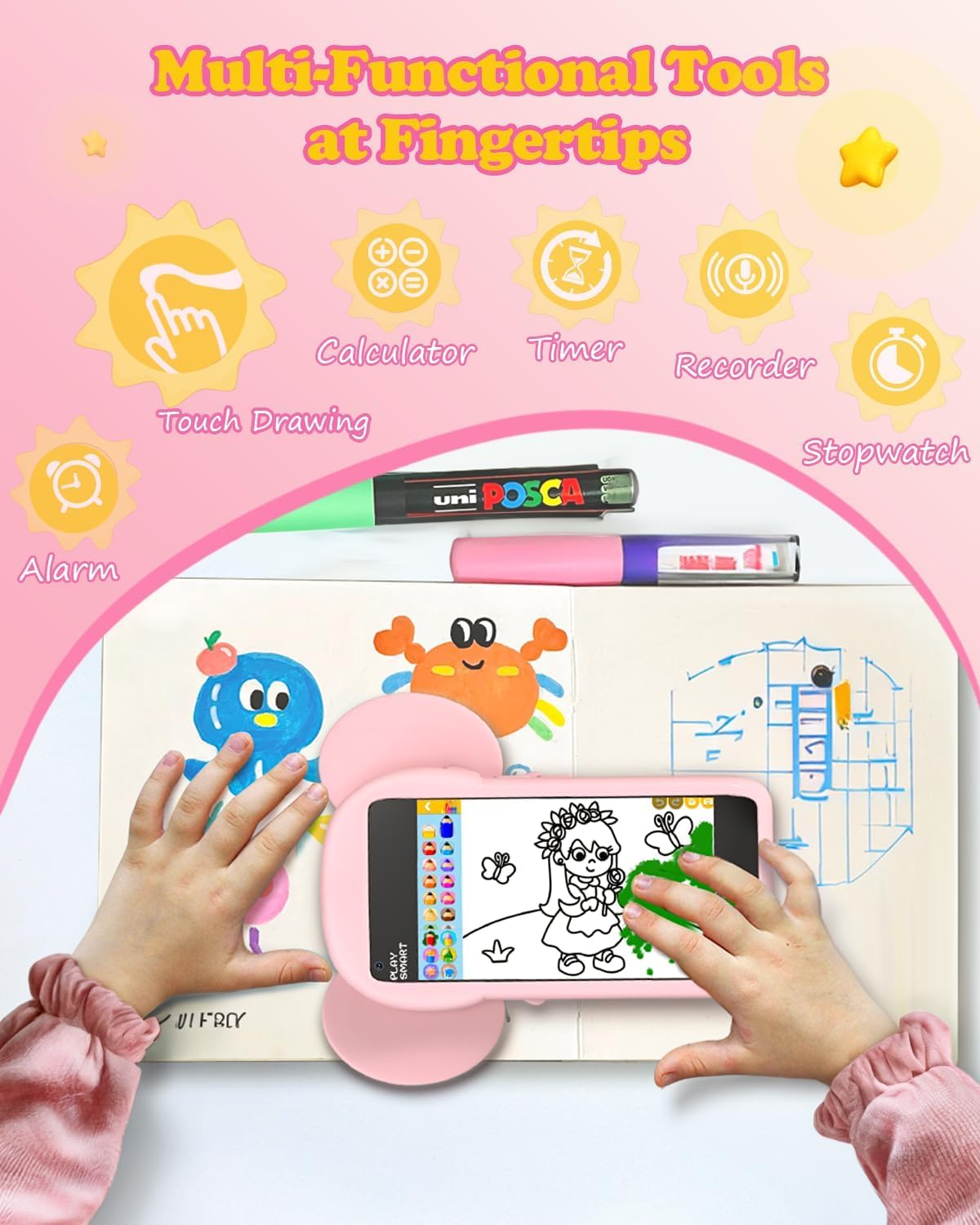 MOMILLA Kids Phone with 3.97 inch Touchscreen – 220+ Educational Games, Front Camera, 16GB, Parental Controls