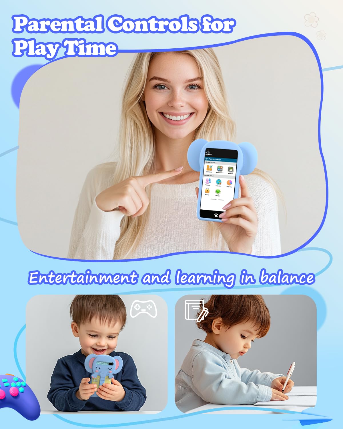 MOMILLA Kids Phone: 3.97 inch touchscreen toy with 16GB, 200+ games, sleep music – gift for ages 3–9
