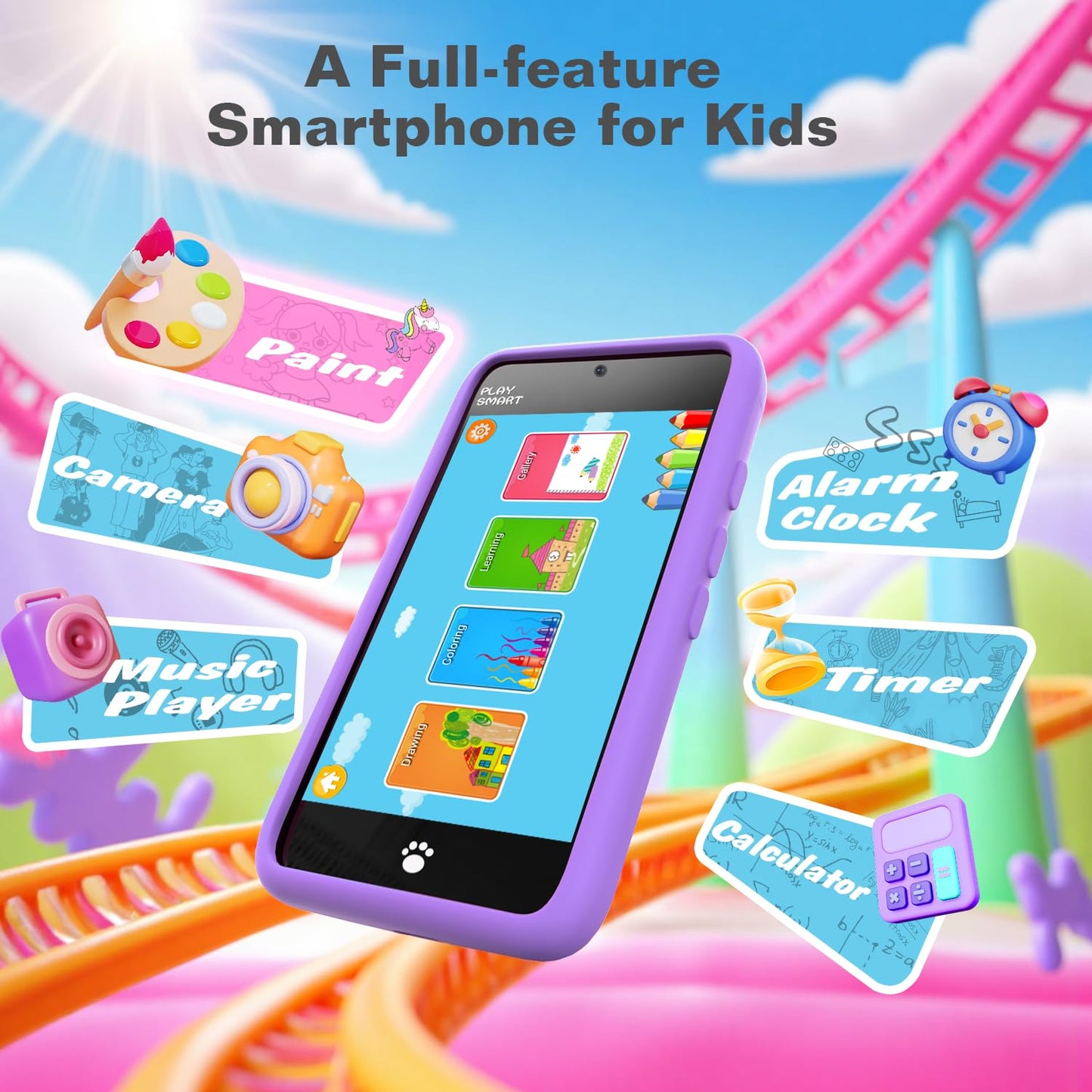 MOMILLA Kids Smart Phone Toy | 3.97 inch Screen, Dual Cameras, 200+ Games, 16GB