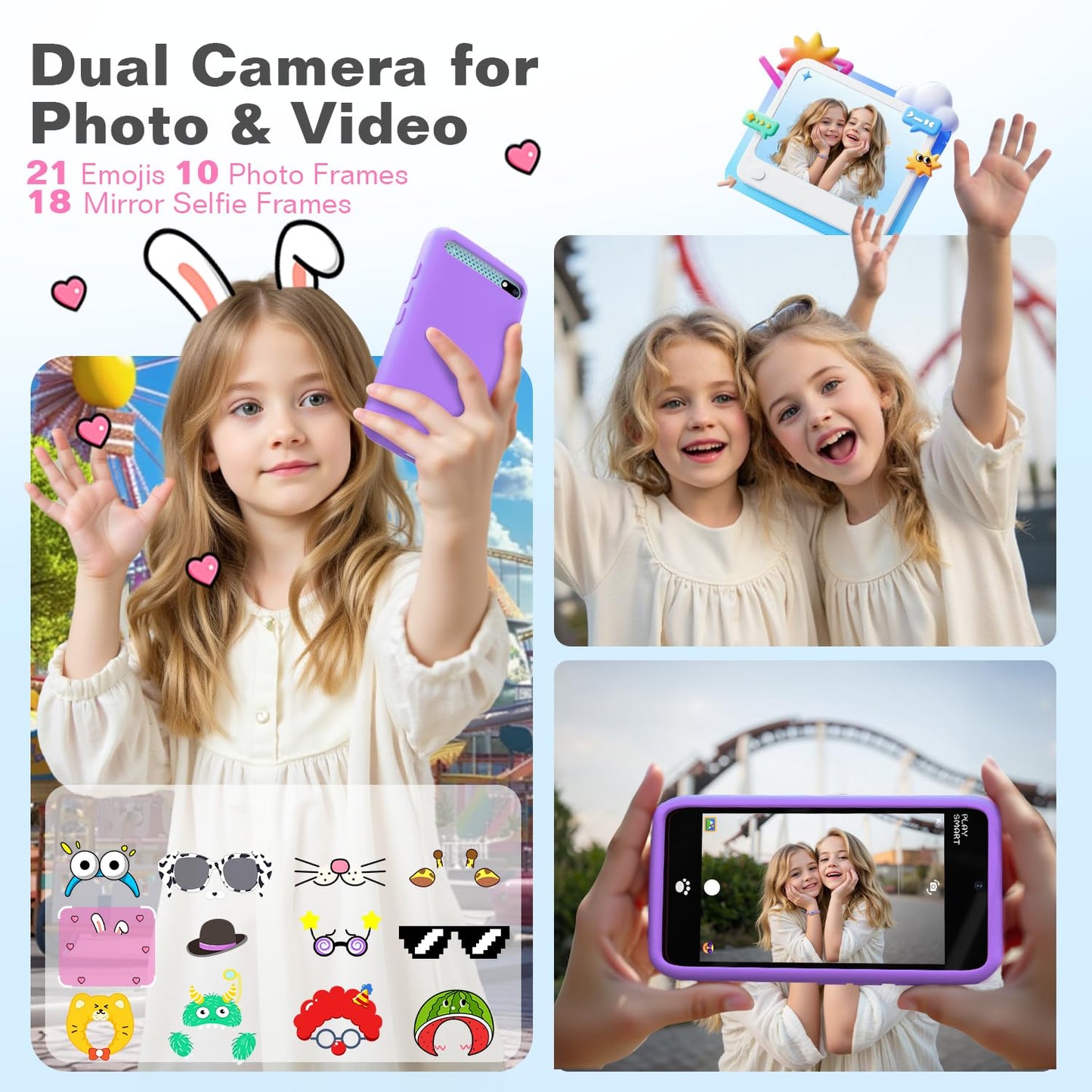 MOMILLA Kids Smart Phone Toy | 3.97 inch Screen, Dual Cameras, 200+ Games, 16GB