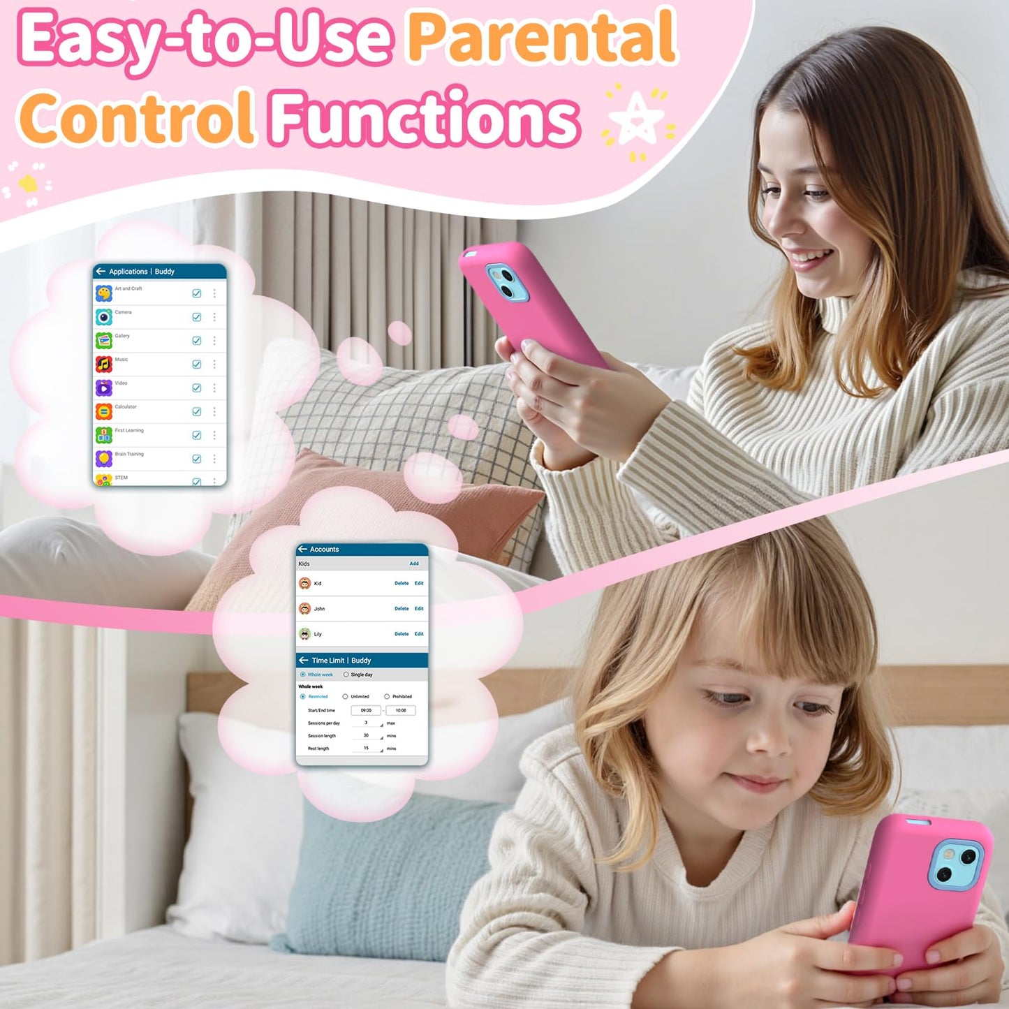 MOMILLA Kids Smart Phone with Dual Camera - 200+ Educational Games & Parental Controls