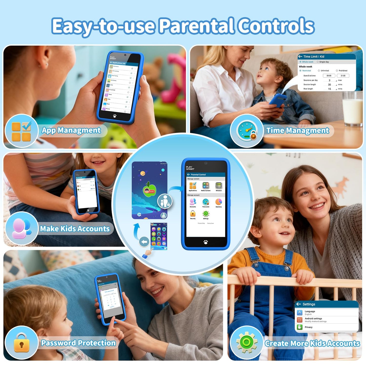MOMILLA Kids Toy Smart Phone – 3.97-inch Screen, Dual Cameras, 200+ Games, Parental Controls, 16GB