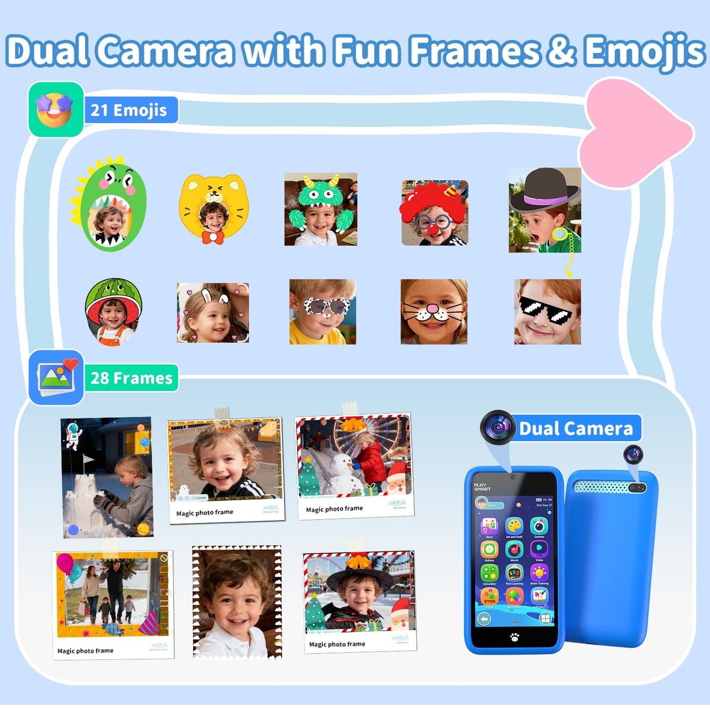 MOMILLA Kids Toy Smart Phone – 3.97-inch Screen, Dual Cameras, 200+ Games, Parental Controls, 16GB