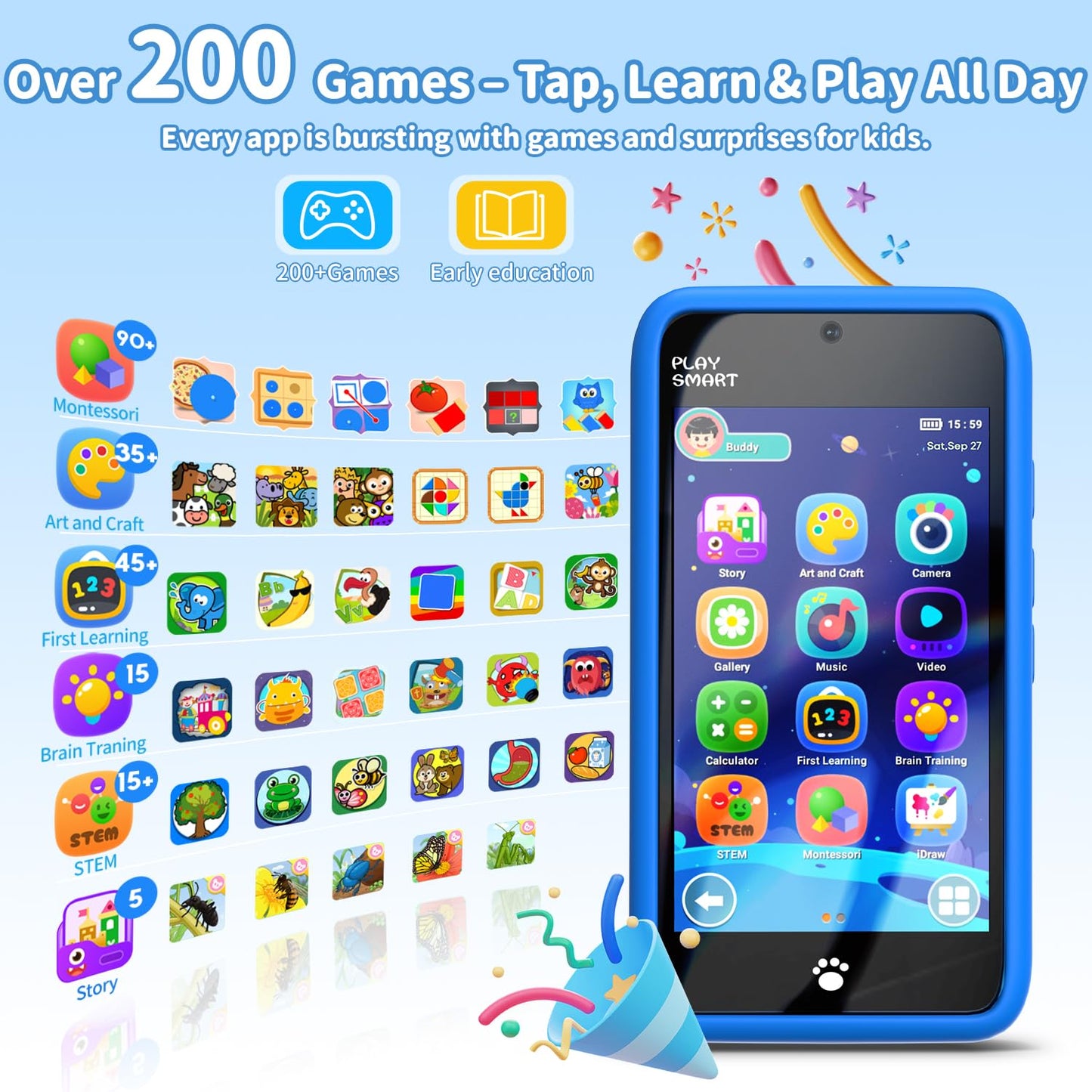 MOMILLA Kids Toy Smart Phone – 3.97-inch Screen, Dual Cameras, 200+ Games, Parental Controls, 16GB