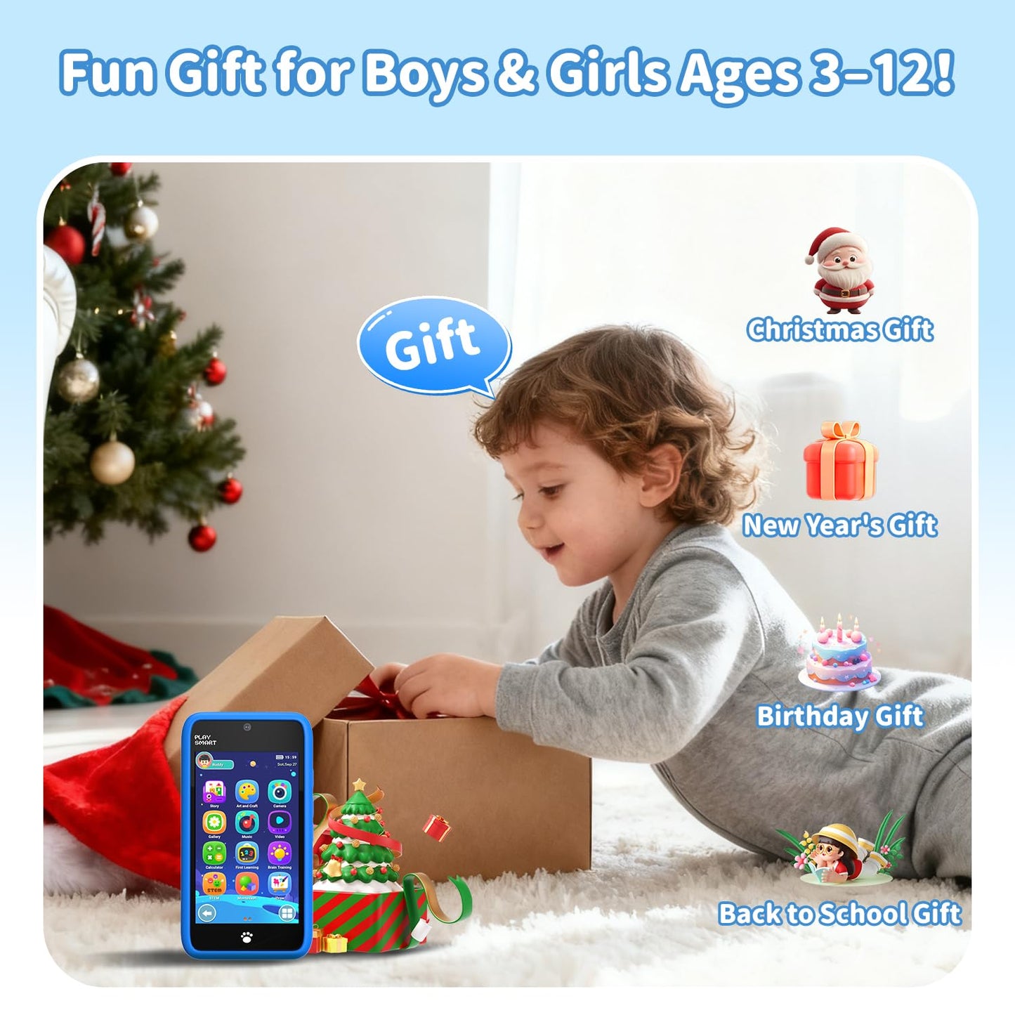 MOMILLA Kids Toy Smart Phone – 3.97-inch Screen, Dual Cameras, 200+ Games, Parental Controls, 16GB