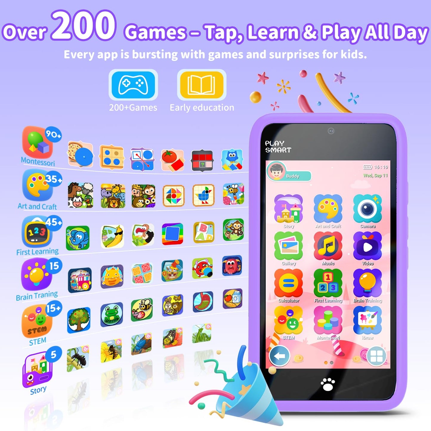 MOMILLA Kids Smart Phone Toy for Girls – 3.97” Touchscreen, Dual Cameras, 200+ Games, 16GB Storage