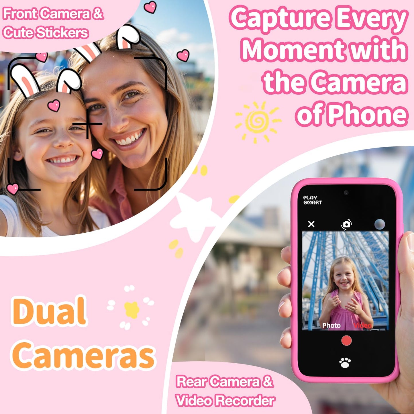 MOMILLA Toys Kids Smart Phone for Girls – Dual Camera, 200+ Educational Games, Parental Controls