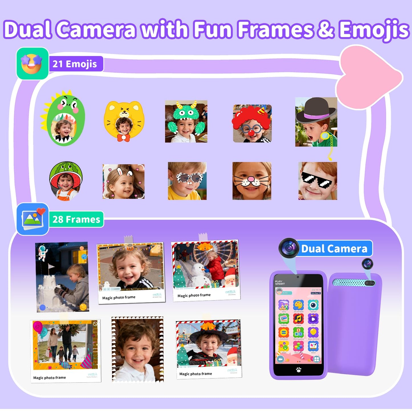 MOMILLA Kids Smart Phone Toy for Girls – 3.97” Touchscreen, Dual Cameras, 200+ Games, 16GB Storage