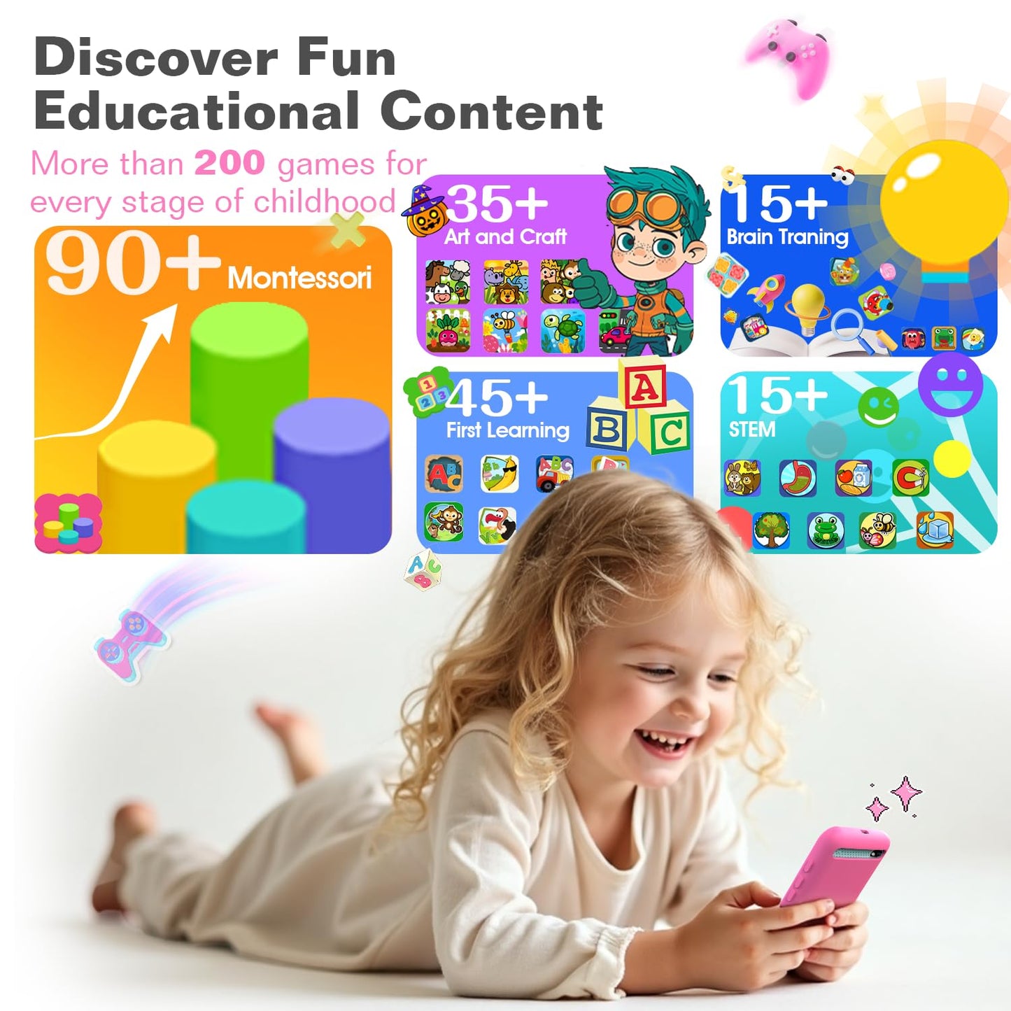 MOMILLA Toys Kids Smart Phone for Girls – 3.97-inch Display, 200+ Games, 16GB Storage