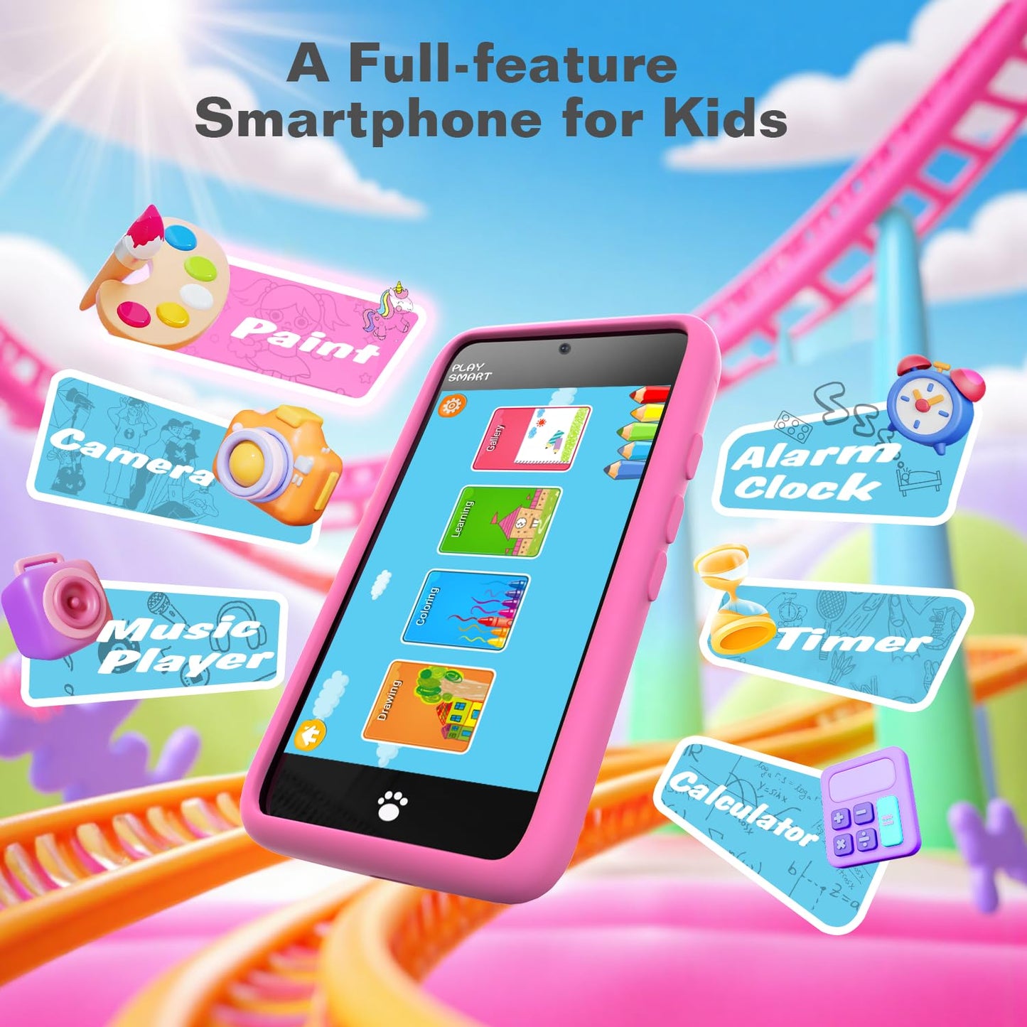 MOMILLA Toys Kids Smart Phone for Girls – 3.97-inch Display, 200+ Games, 16GB Storage