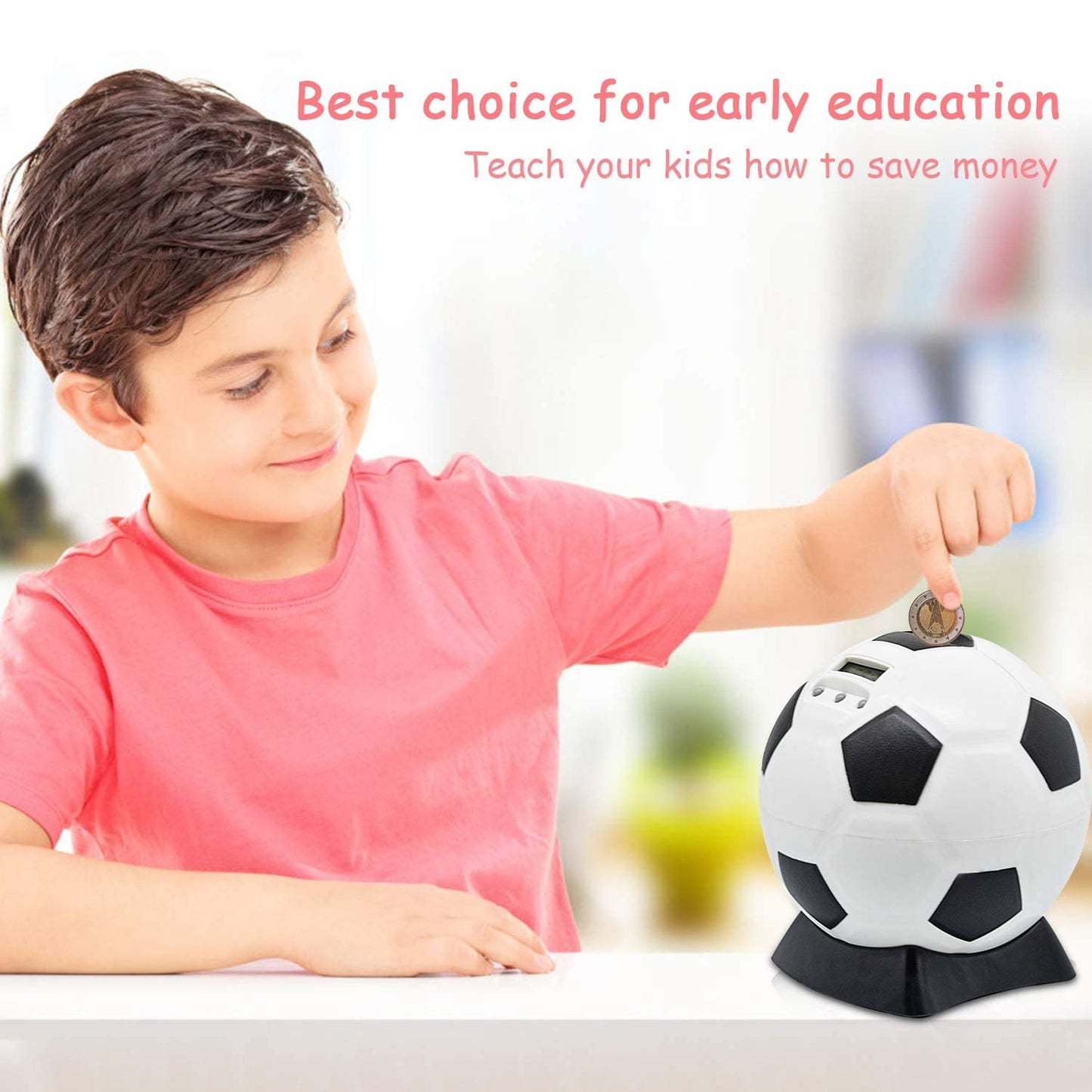 MOMMED Soccer Ball Piggy Bank for Boys — Digital Coin Bank with LCD Display