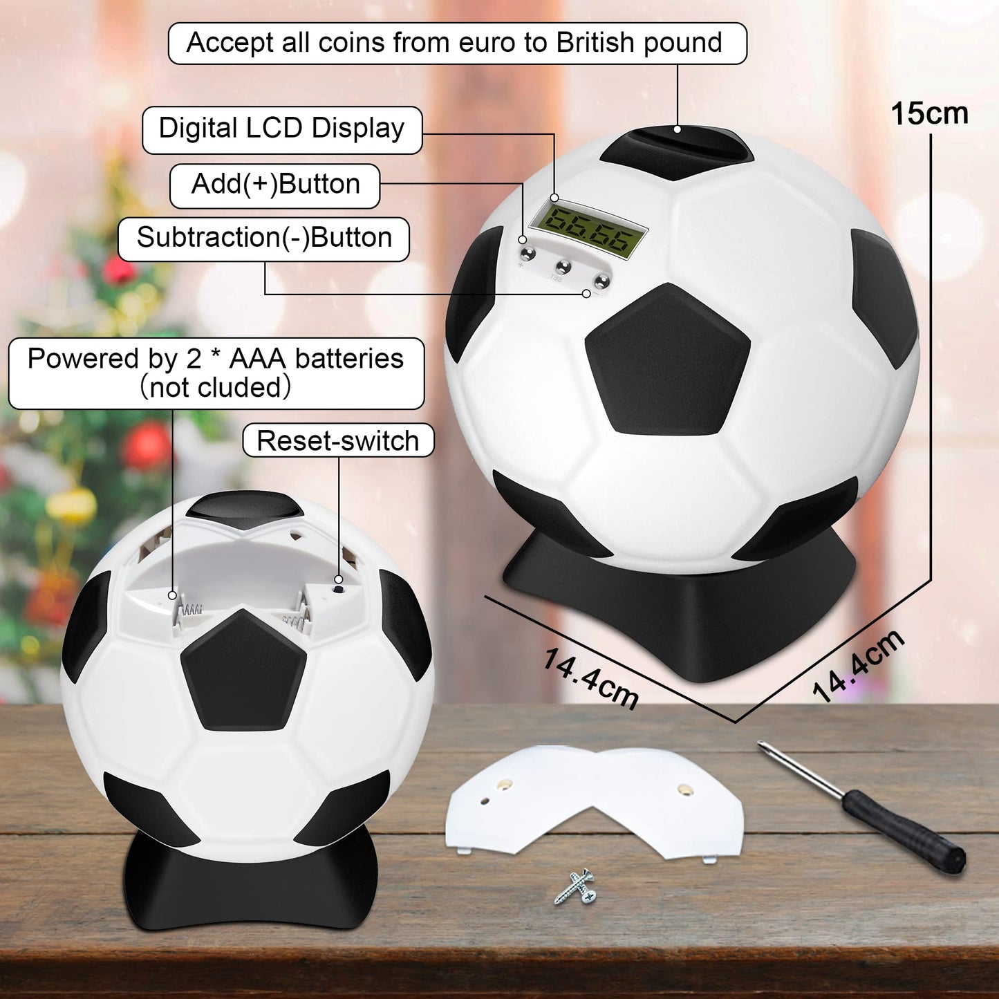 MOMMED Soccer Ball Piggy Bank for Boys — Digital Coin Bank with LCD Display
