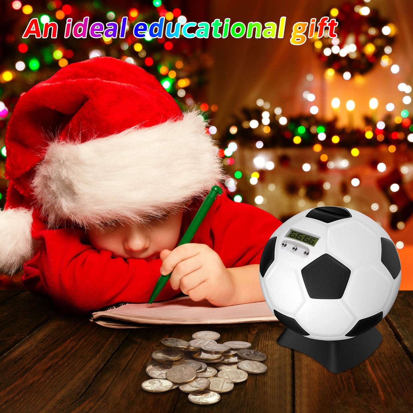 MOMMED Soccer Ball Piggy Bank for Boys — Digital Coin Bank with LCD Display