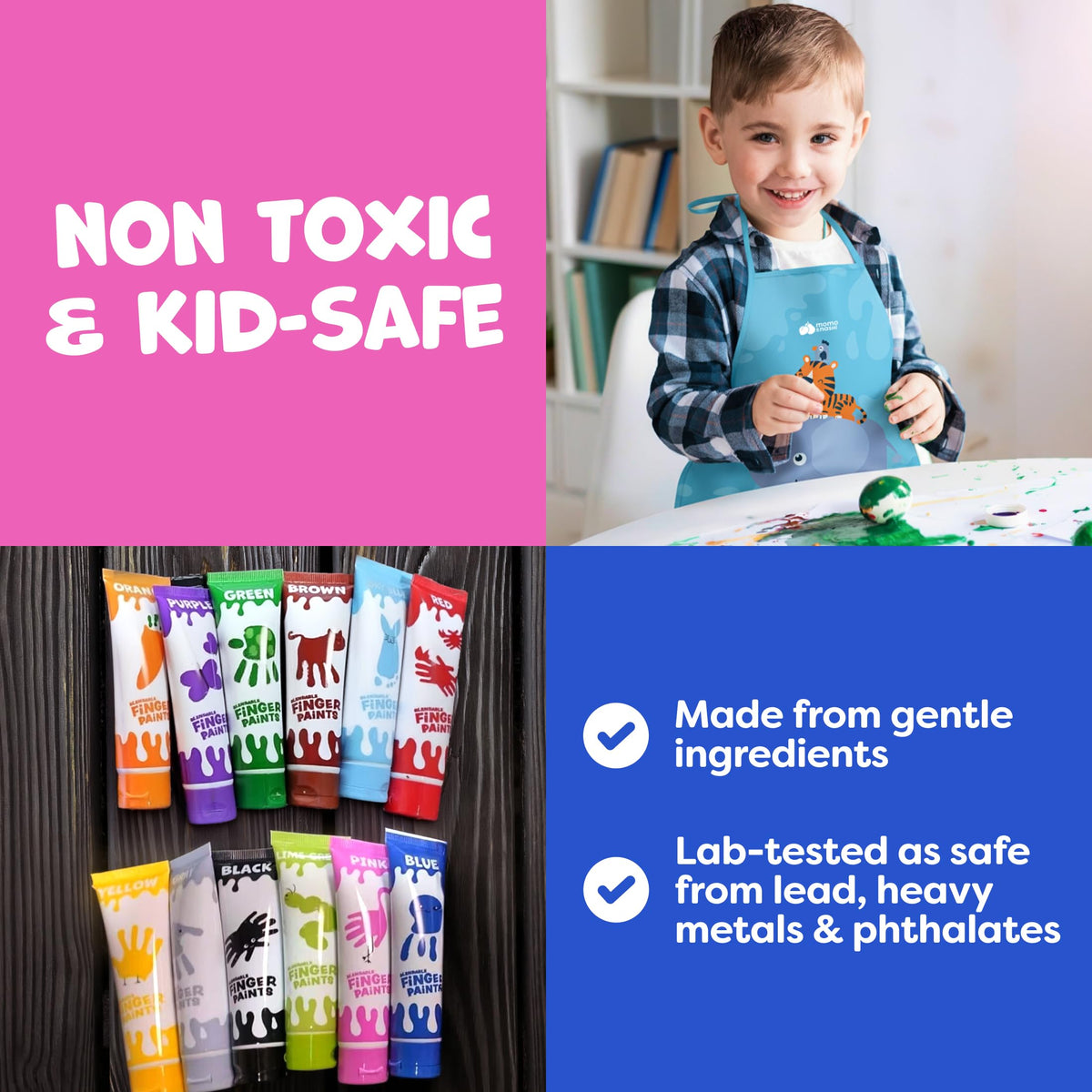 Momo & Nashi Finger Painting for Toddlers – Washable & Non-Toxic Kids Paint Set