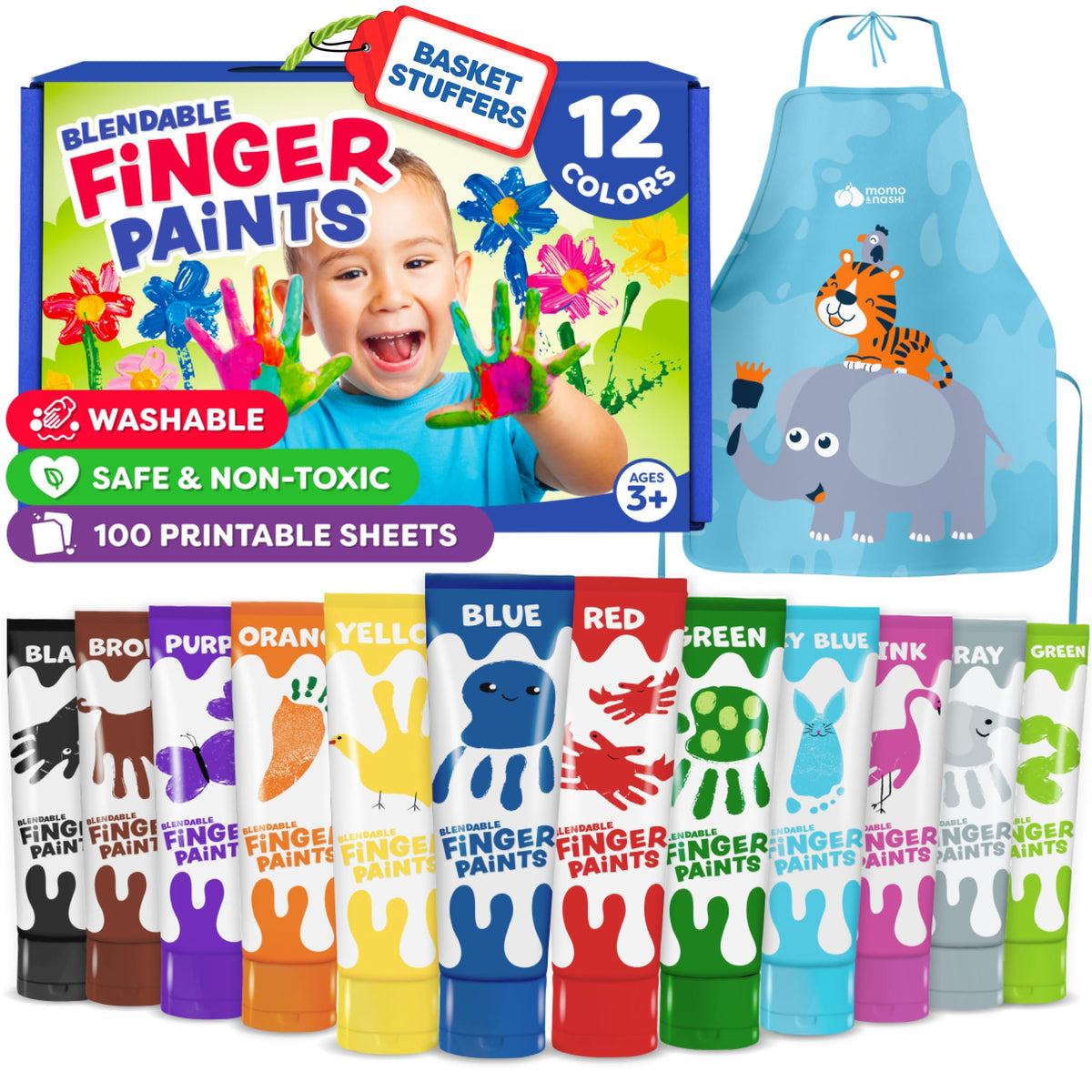 Momo & Nashi Finger Painting for Toddlers – Washable & Non-Toxic Kids Paint Set