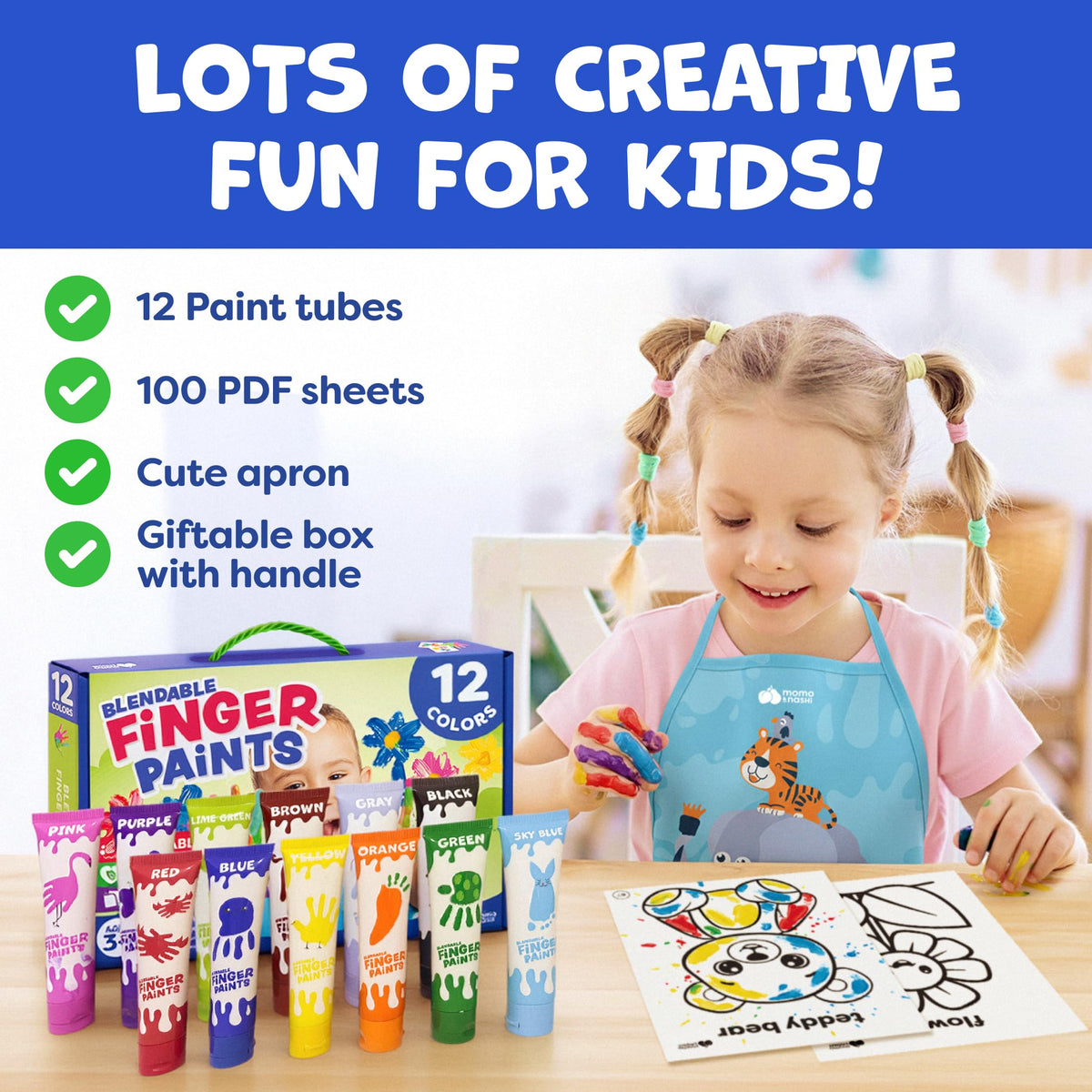 Momo & Nashi Finger Painting for Toddlers – Washable & Non-Toxic Kids Paint Set