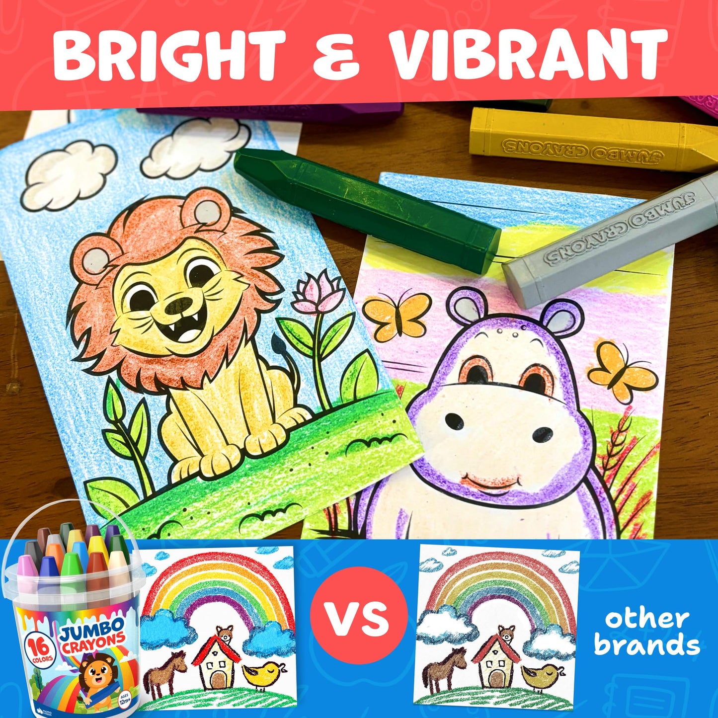 Momo & Nashi Jumbo Crayons – 16pc Toddler Coloring Set (Ages 1-3) | Non-Toxic & Washable
