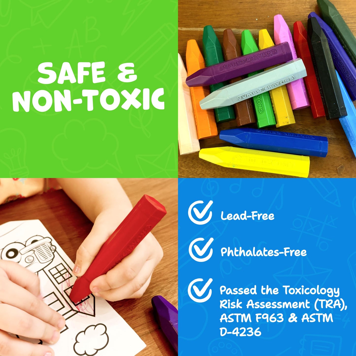 Momo & Nashi Jumbo Crayons – 16pc Toddler Coloring Set (Ages 1-3) | Non-Toxic & Washable