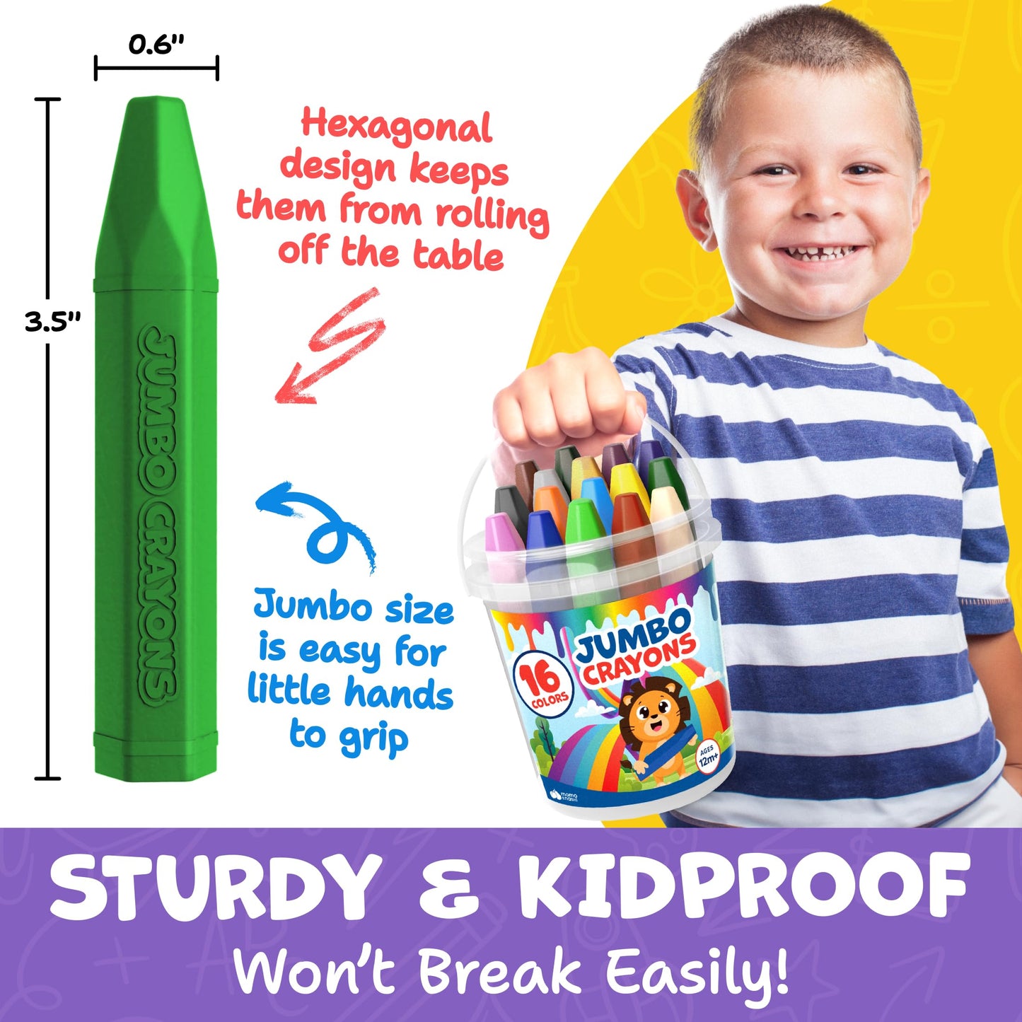 Momo & Nashi Jumbo Crayons – 16pc Toddler Coloring Set (Ages 1-3) | Non-Toxic & Washable