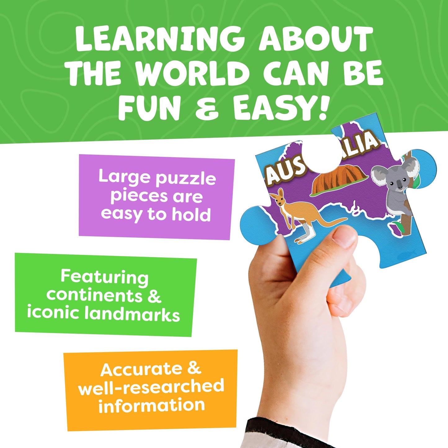 Momo & Nashi World Map Puzzle for Kids – 75 Pieces, Geography Learning Gift