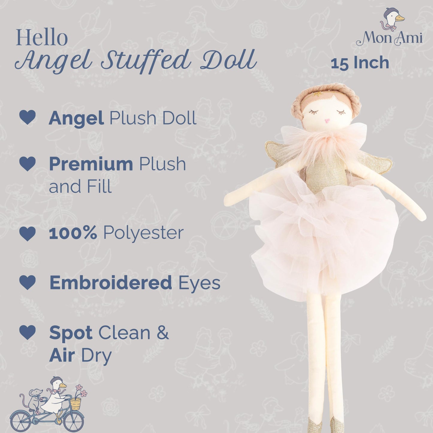 MON AMI Angel Stuffed Doll – 15 Inch Soft Plush Toy for Playtime & Decor