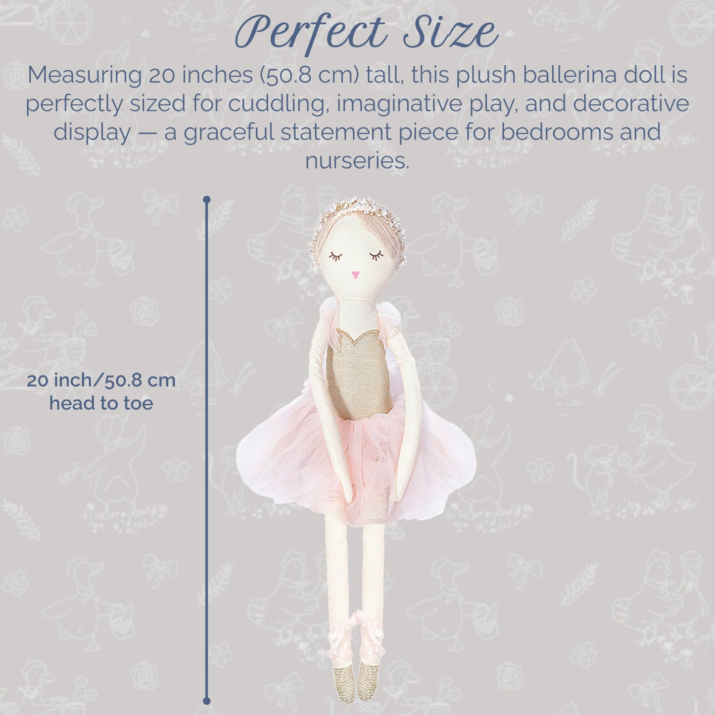 MON AMI Ballerina Stuffed Doll – 20-Inch Plush Ballet Doll for Playtime & Room Décor