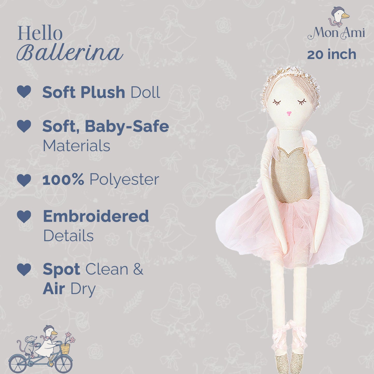 MON AMI Ballerina Stuffed Doll – 20-Inch Plush Ballet Doll for Playtime & Room Décor
