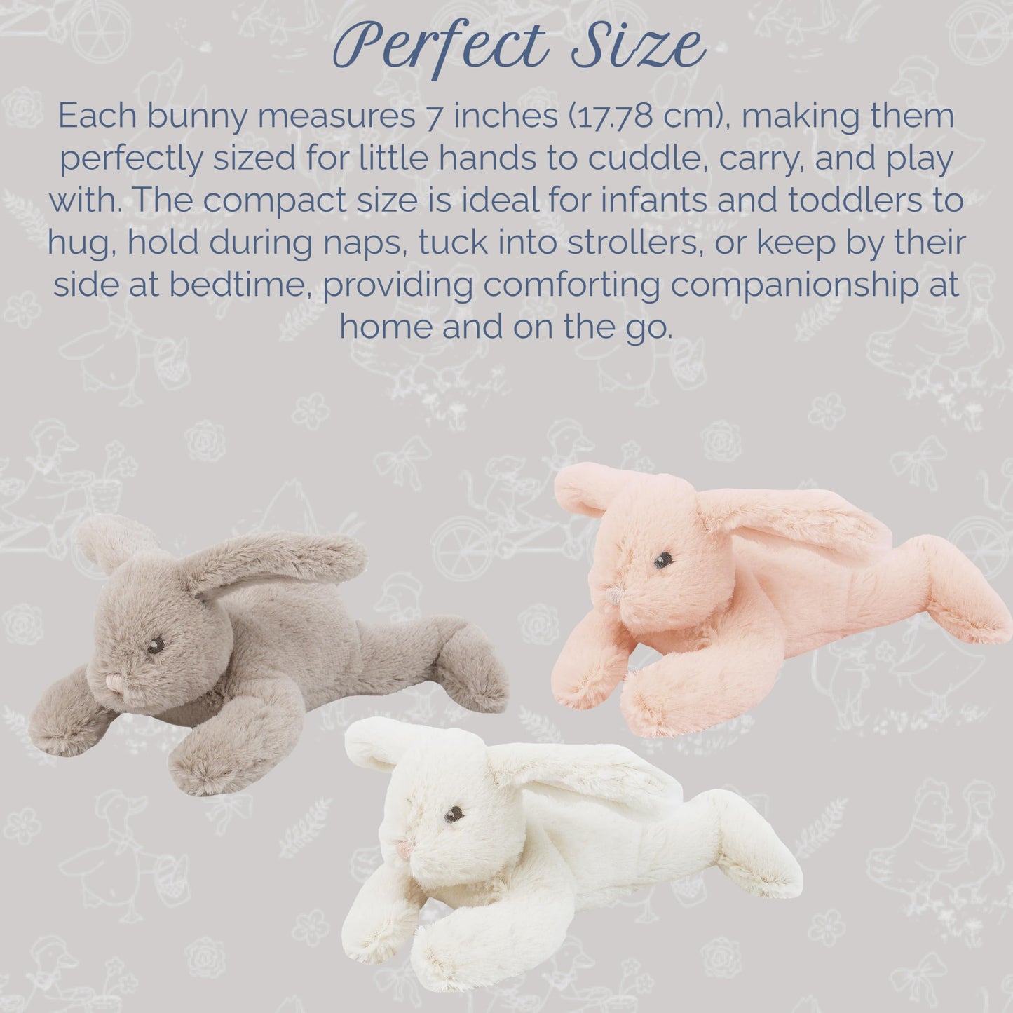 MON AMI Button Bunny Plush Set – 3-Piece 7” Rabbit Stuffed Animals for Baby Snuggles, Playtime, and Nursery Decor