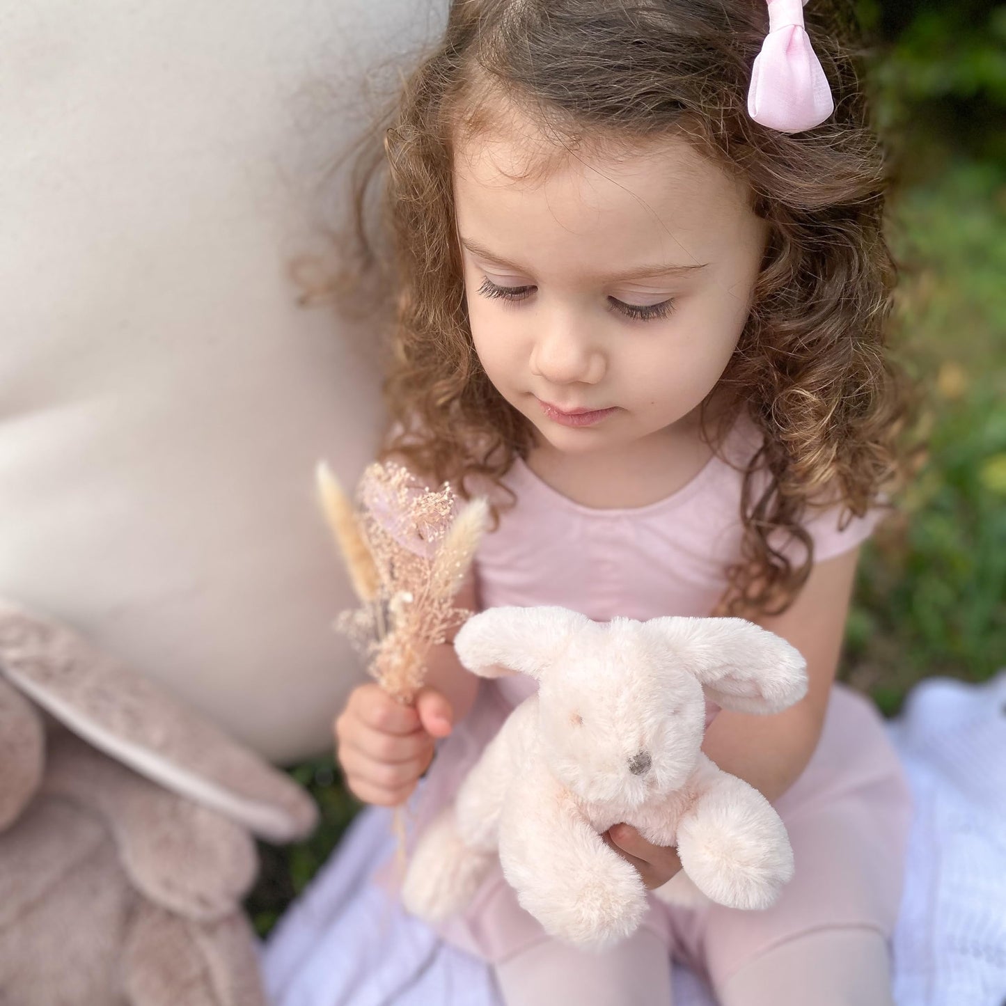 MON AMI Button Bunny Plush Set – 3-Piece 7” Rabbit Stuffed Animals for Baby Snuggles, Playtime, and Nursery Decor