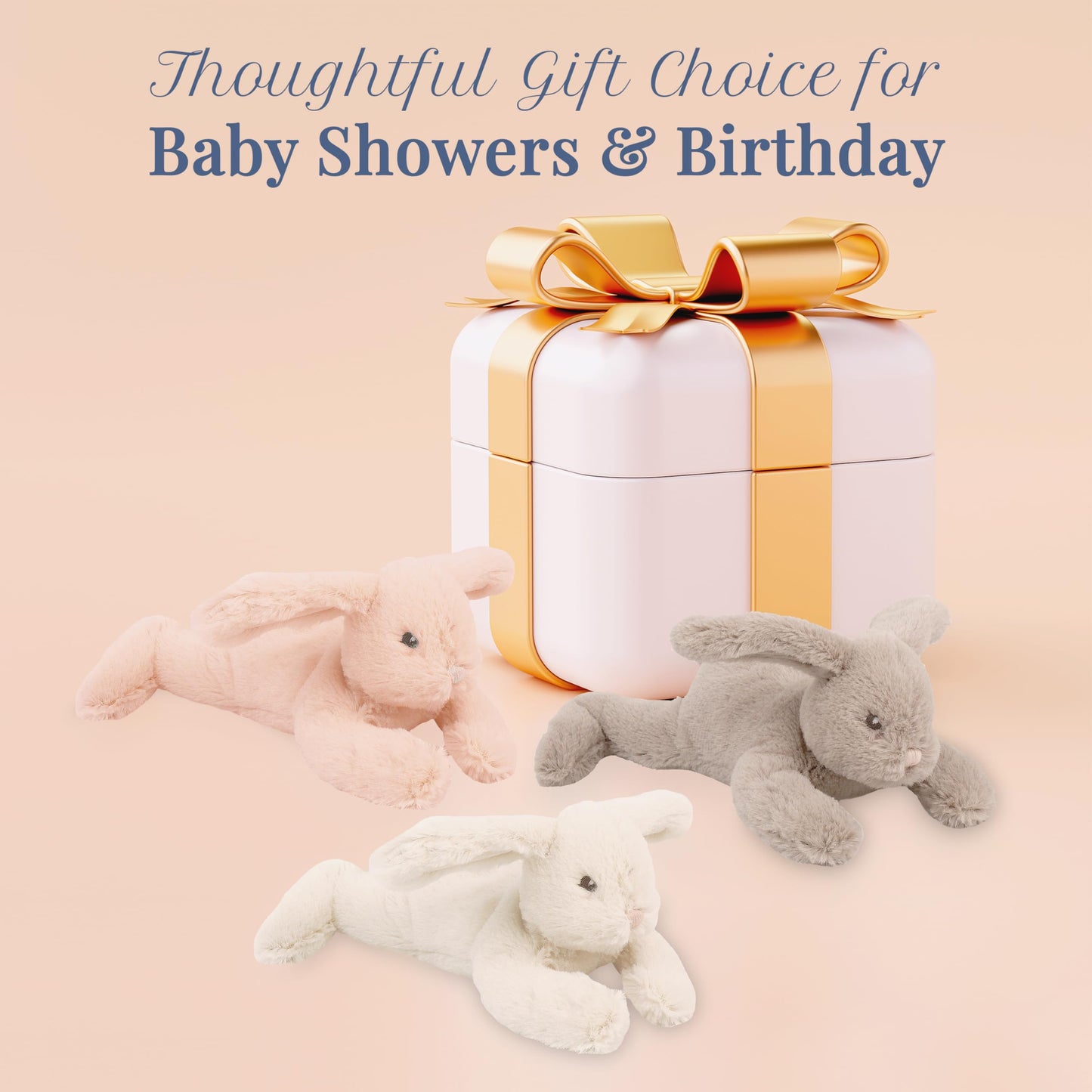 MON AMI Button Bunny Plush Set – 3-Piece 7” Rabbit Stuffed Animals for Baby Snuggles, Playtime, and Nursery Decor