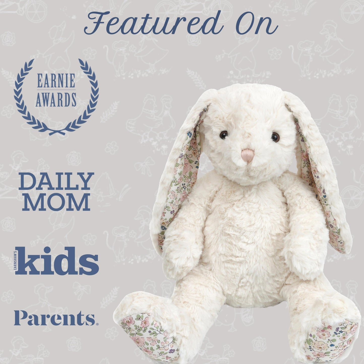MON AMI Faith Bunny Large Plush — 17-Inch Cream Rabbit for Cuddles & Decor