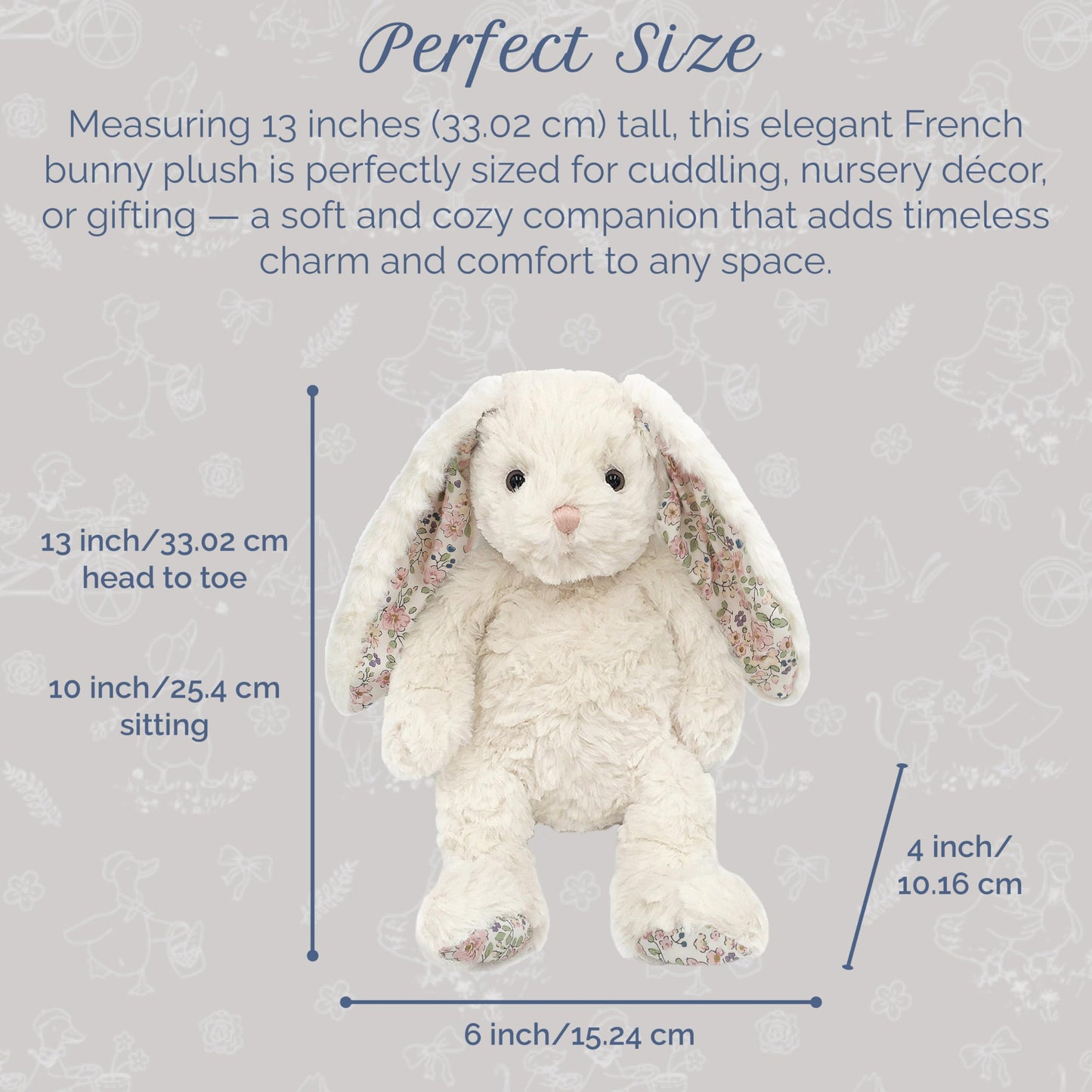 MON AMI Faith The French Bunny Plush Toy — 13-Inch Soft Plush for Nursery Decor & Cozy Companion