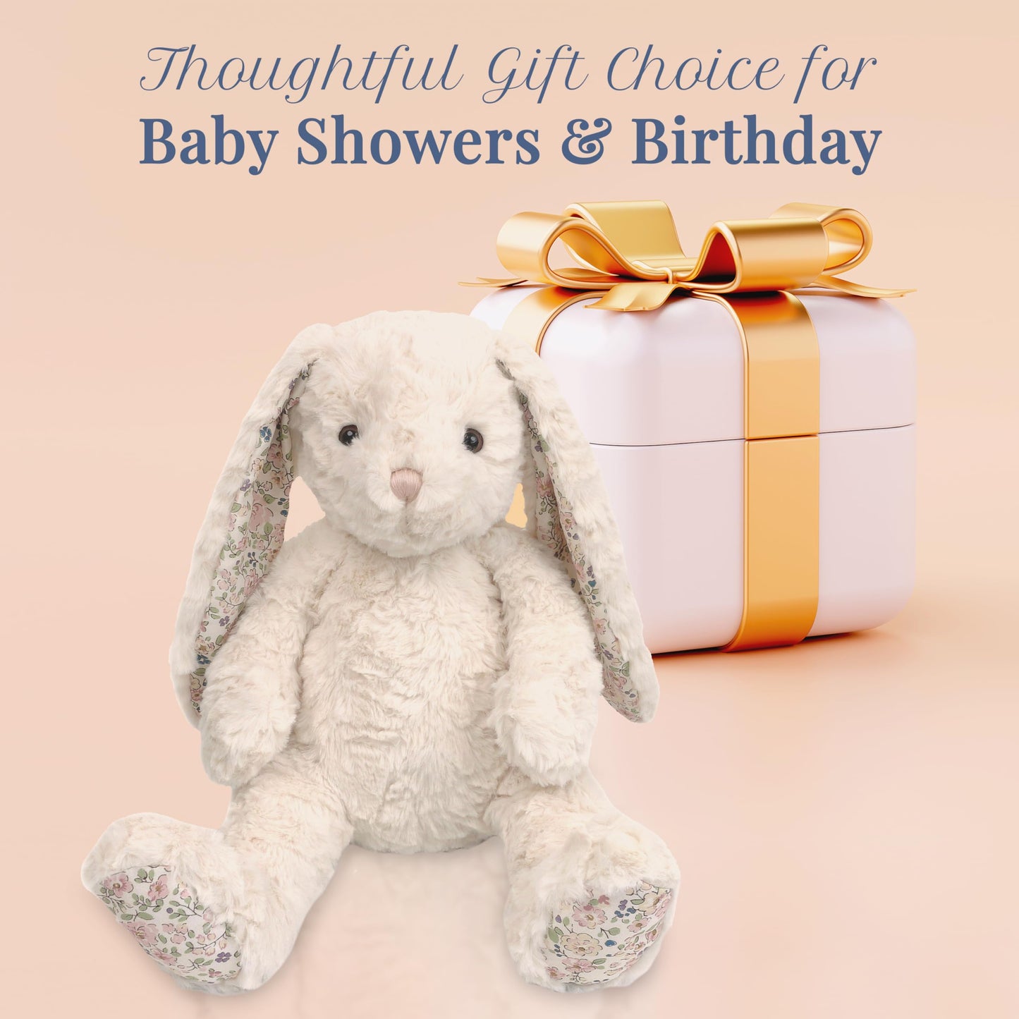 MON AMI Faith Bunny Large Plush — 17-Inch Cream Rabbit for Cuddles & Decor