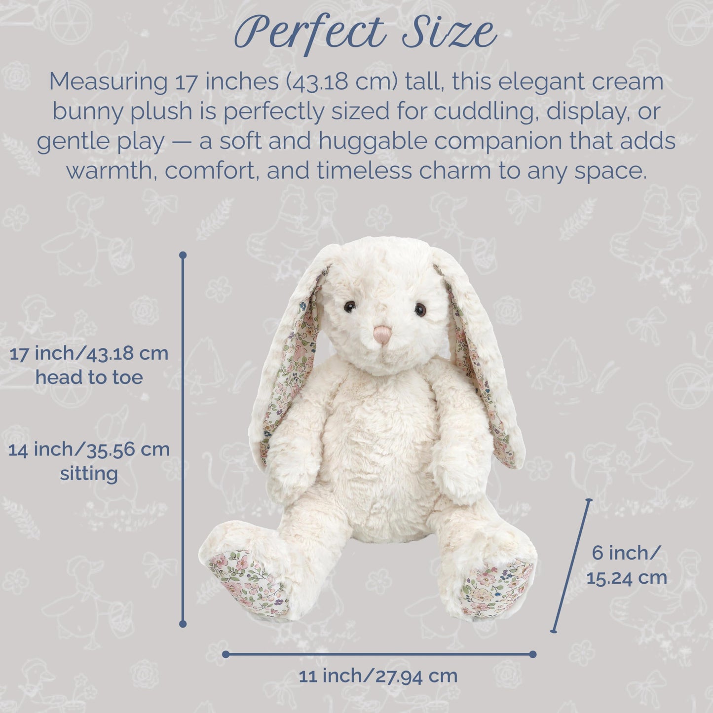 MON AMI Faith Bunny Large Plush — 17-Inch Cream Rabbit for Cuddles & Decor