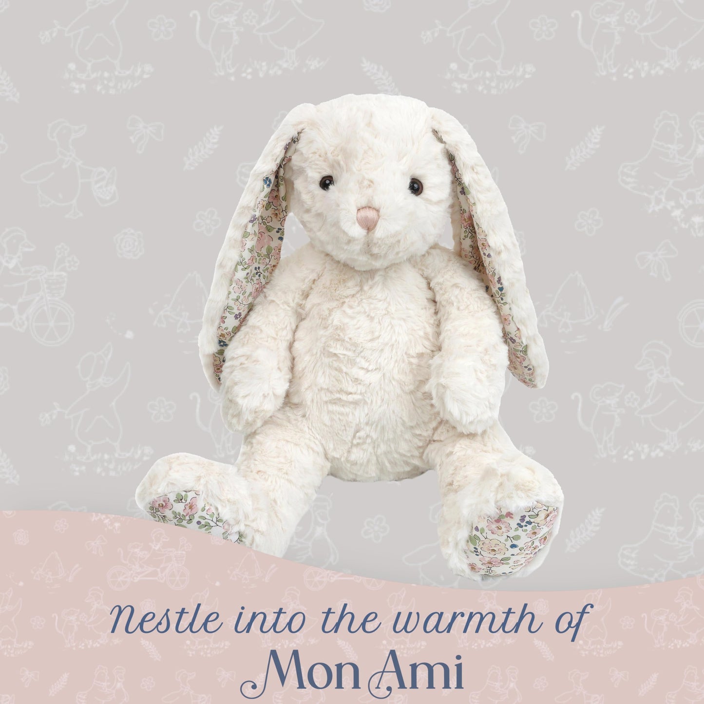 MON AMI Faith Bunny Large Plush — 17-Inch Cream Rabbit for Cuddles & Decor