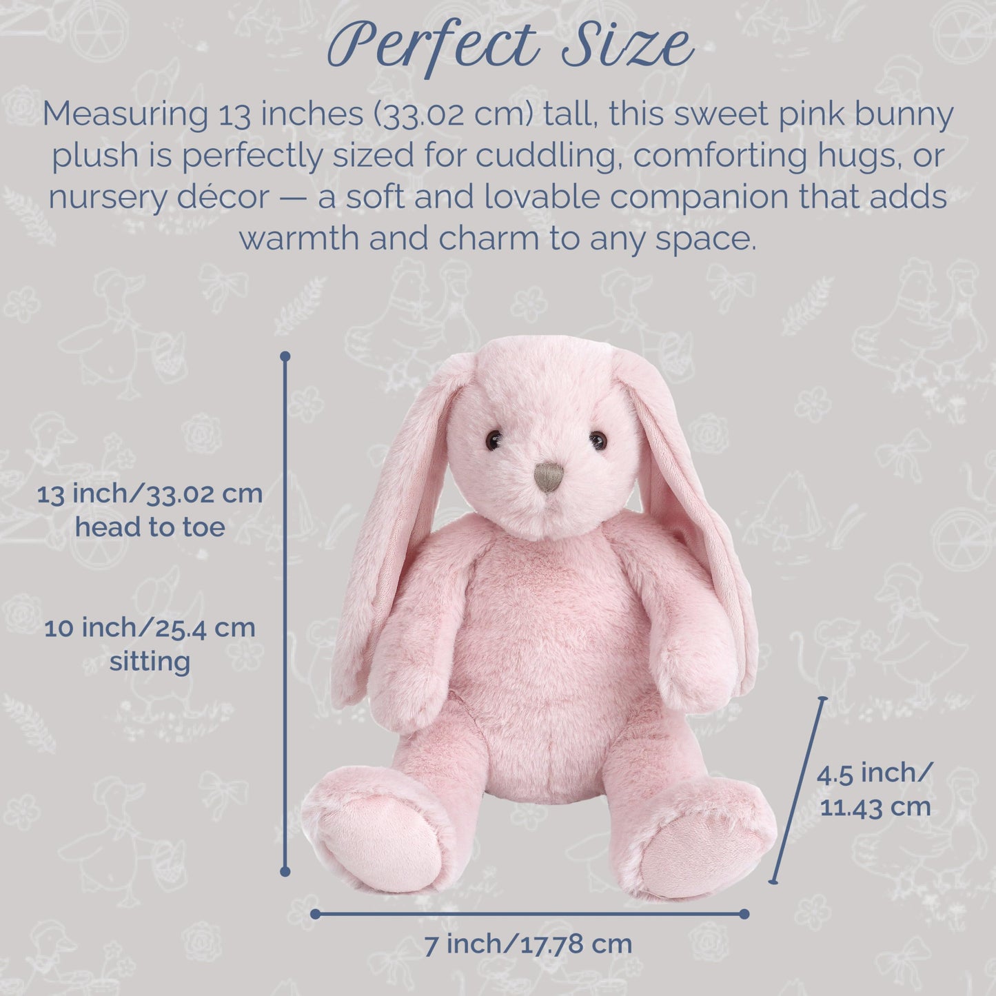 MON AMI Rosie The Bunny — 13-Inch Pink Plush Rabbit | Cuddly Toy & Nursery Decor