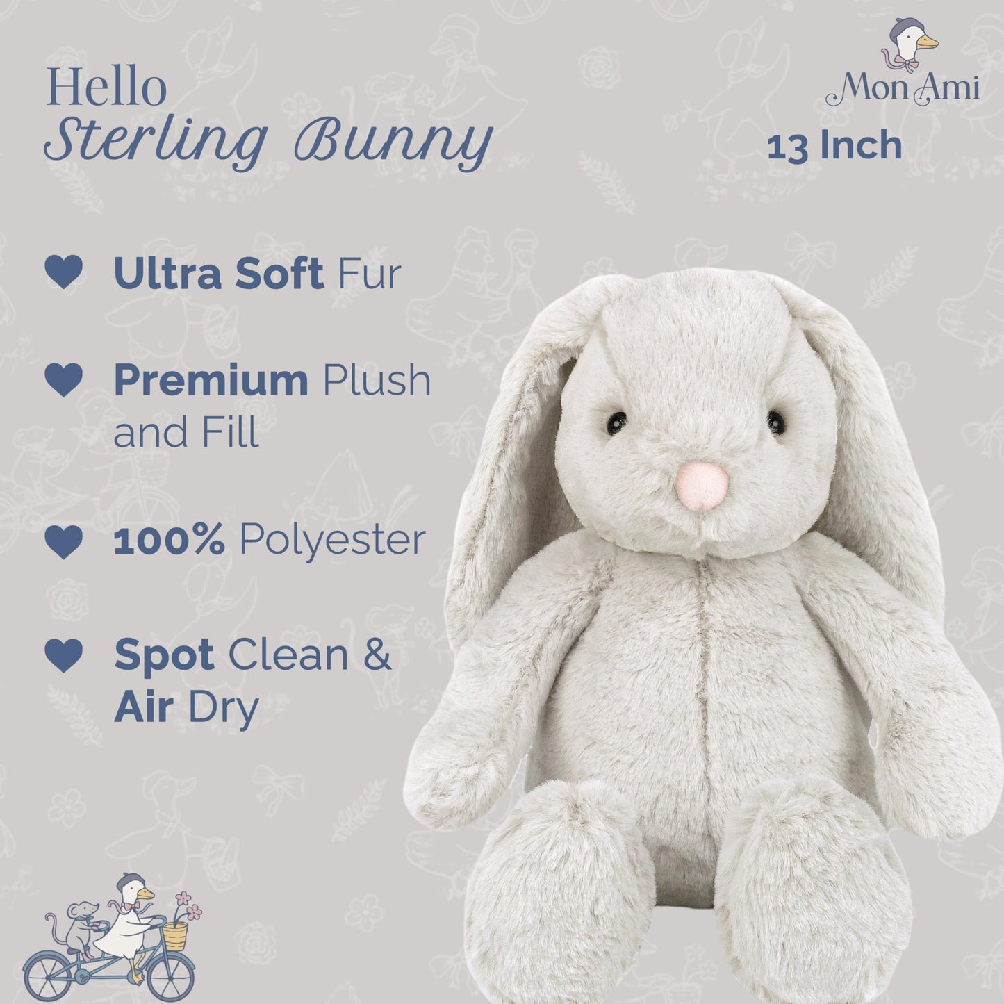 MON AMI Sterling Bunny Stuffed Animal – 13-Inch Soft Plush Rabbit | Huggable Gift for Kids