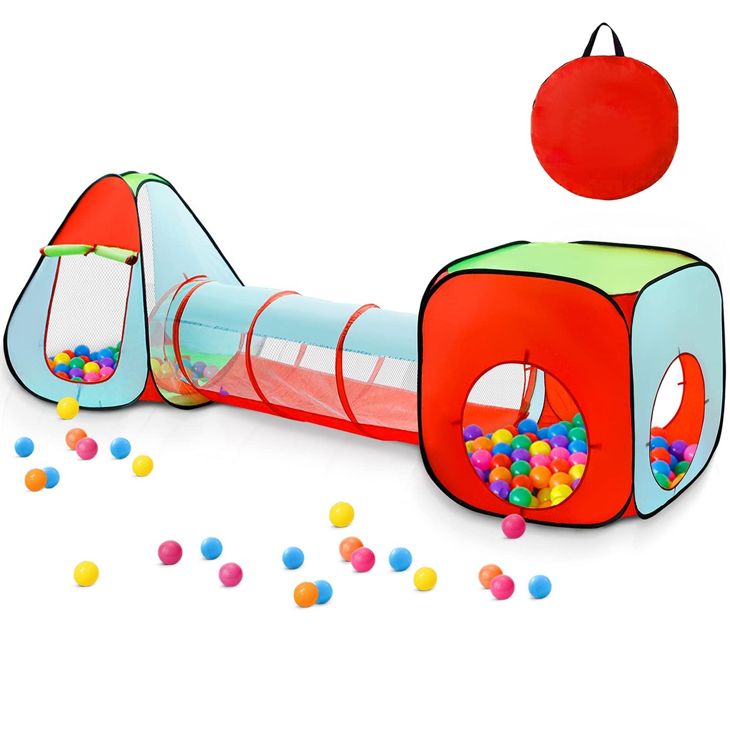 Moncoland 3pc Kids Play Tent with Ball Pit, Crawl Tunnel & Castle