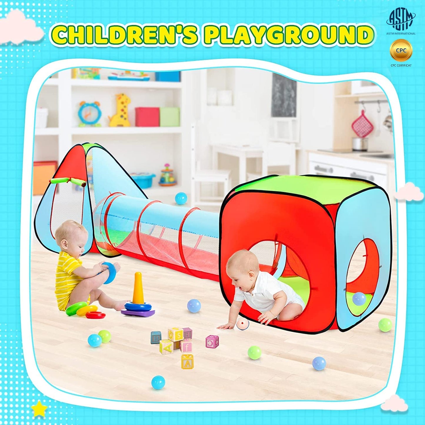 Moncoland 3pc Kids Play Tent with Ball Pit, Crawl Tunnel & Castle