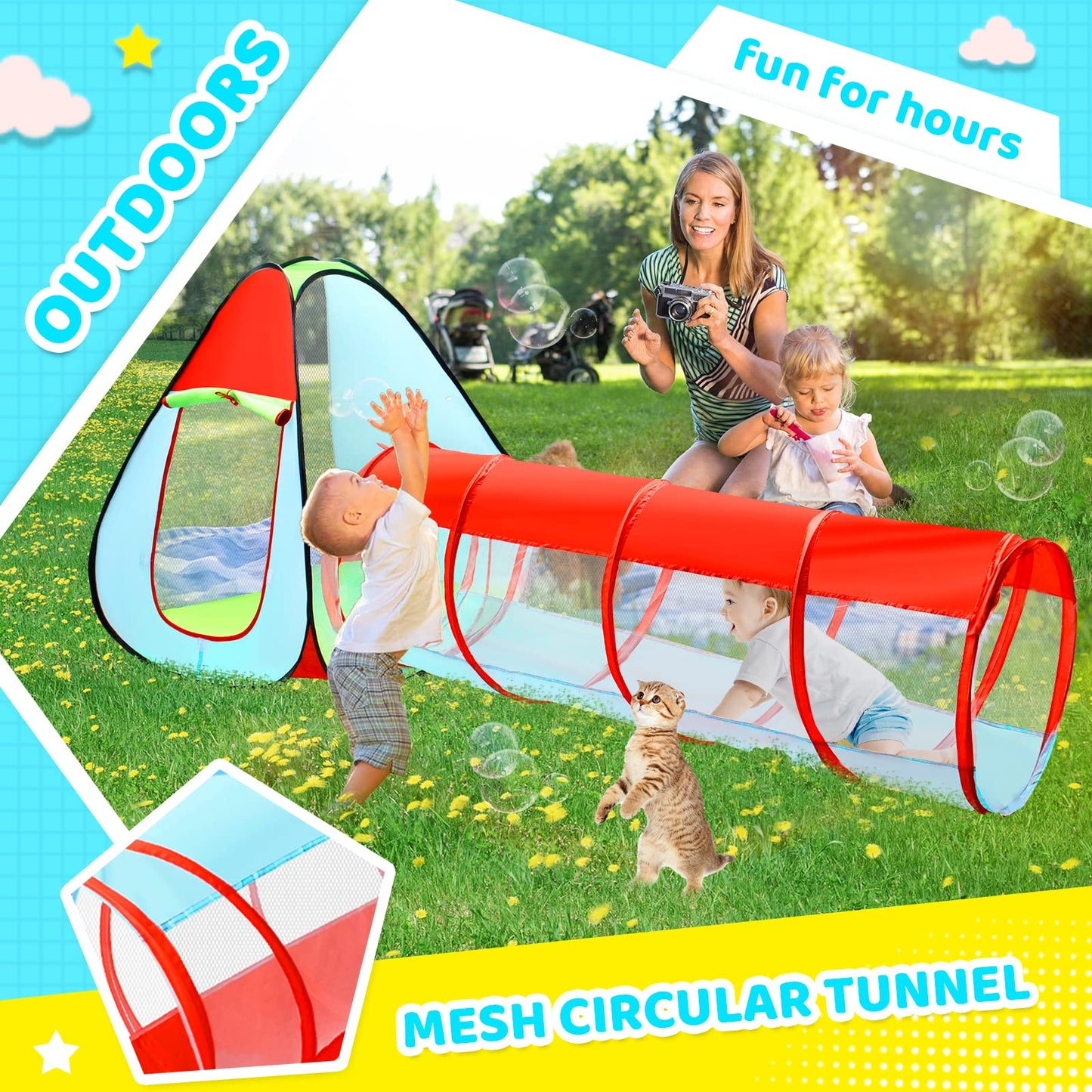 Moncoland 3pc Kids Play Tent with Ball Pit, Crawl Tunnel & Castle