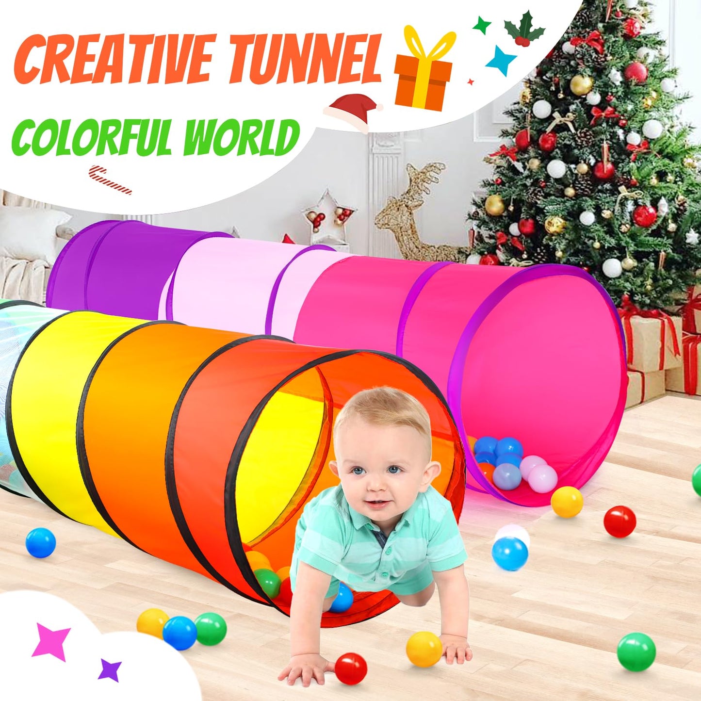 Moncoland 2-Pack Kids Play Tunnel Tent – 6-ft Pop Up Tunnels Rainbow & Pink