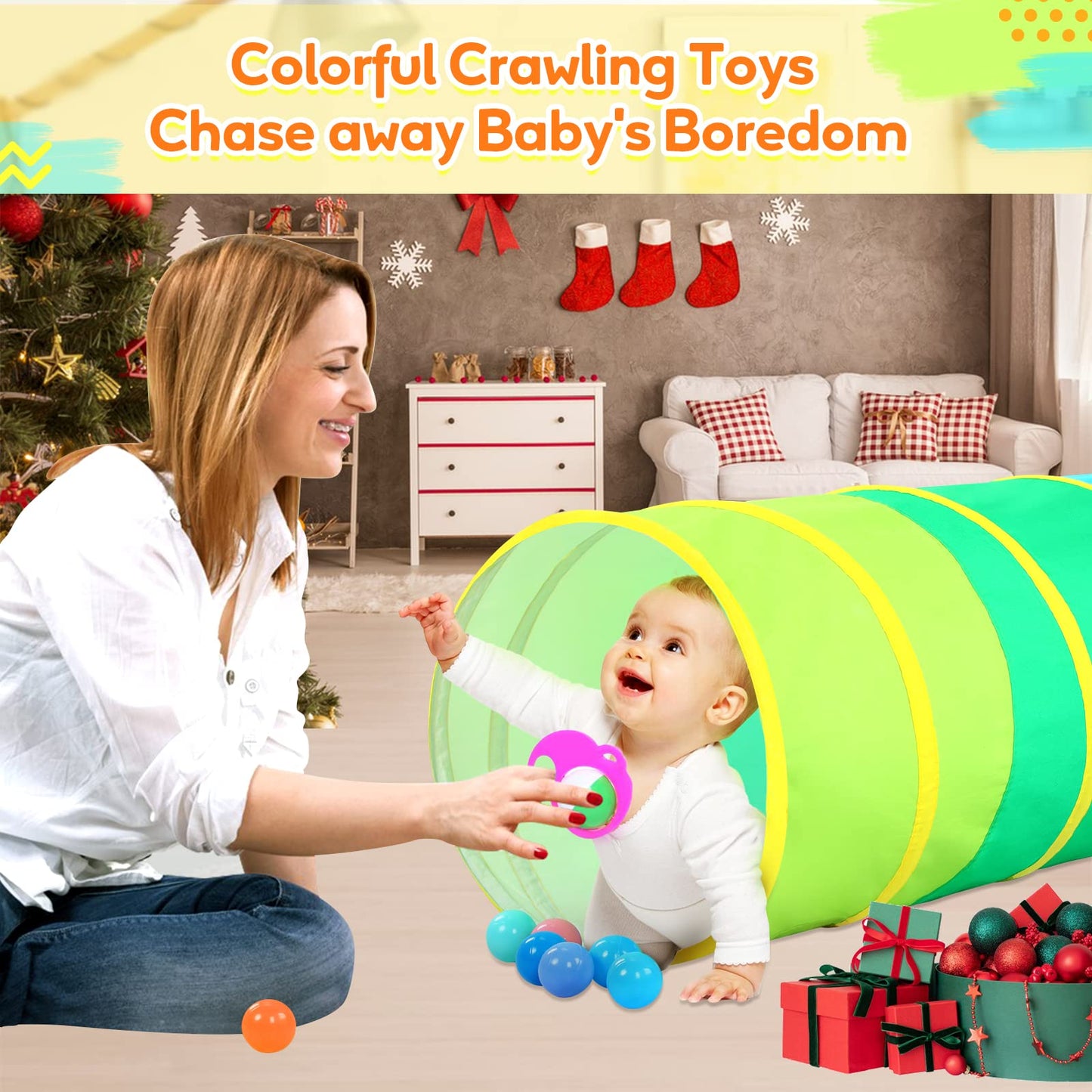 Moncoland Kids Play Tunnel Tent – Colorful Cotton Pop Up Crawl Tunnel for Toddlers